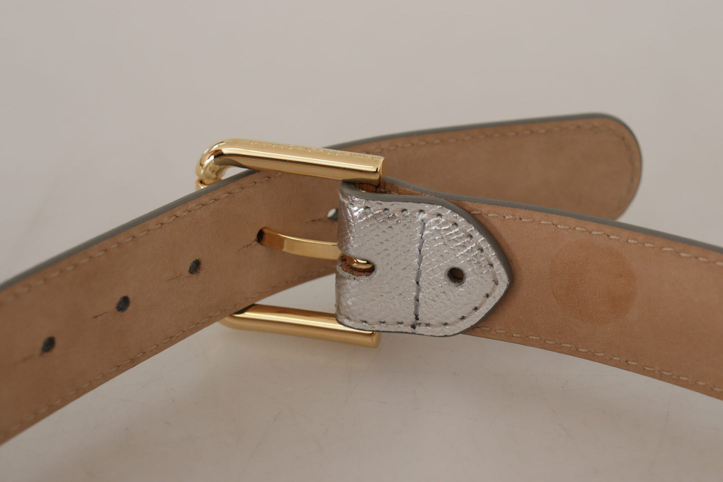 Ceinture Dolce & Gabbana en cuir argenté avec logo doré et boucle en métal
