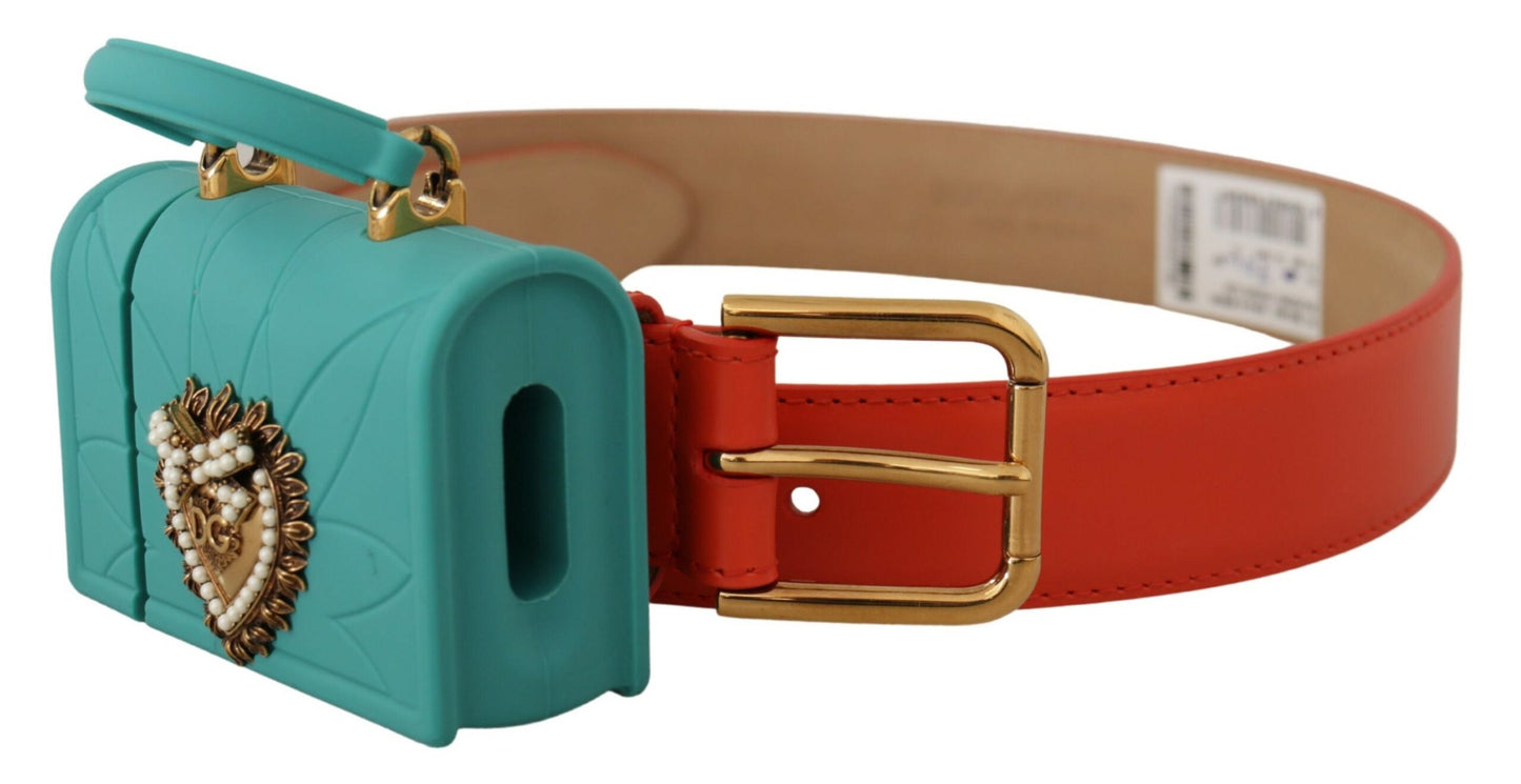 Dolce & Gabbana Sac micro-casque en cuir orange Devotion Heart avec ceinture et écouteurs