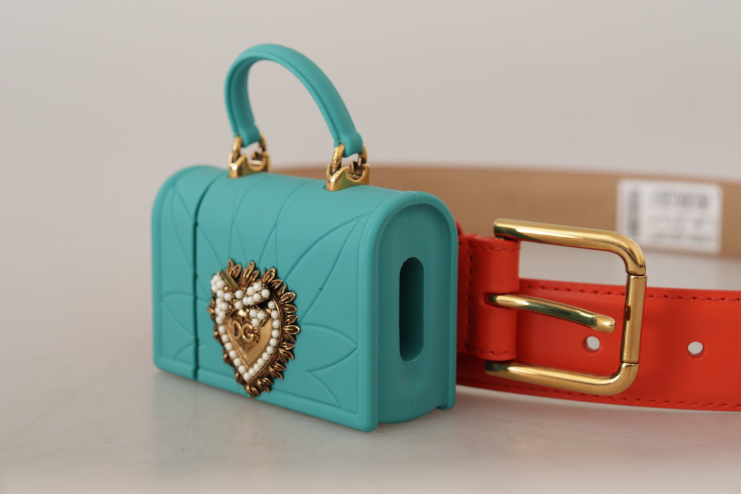 Dolce & Gabbana Sac micro-casque en cuir orange Devotion Heart avec ceinture et écouteurs