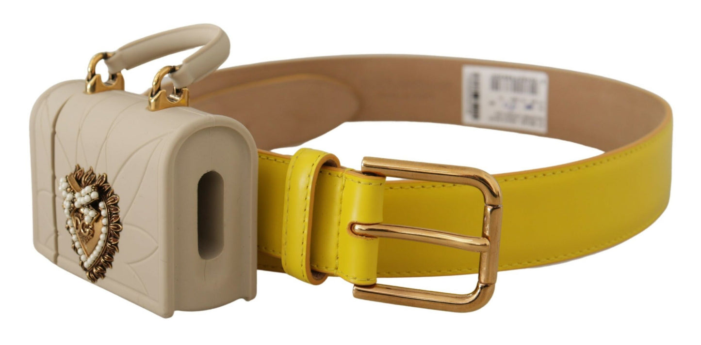 Dolce & Gabbana Sac micro-casque en cuir jaune Devotion Heart avec ceinture pour écouteurs