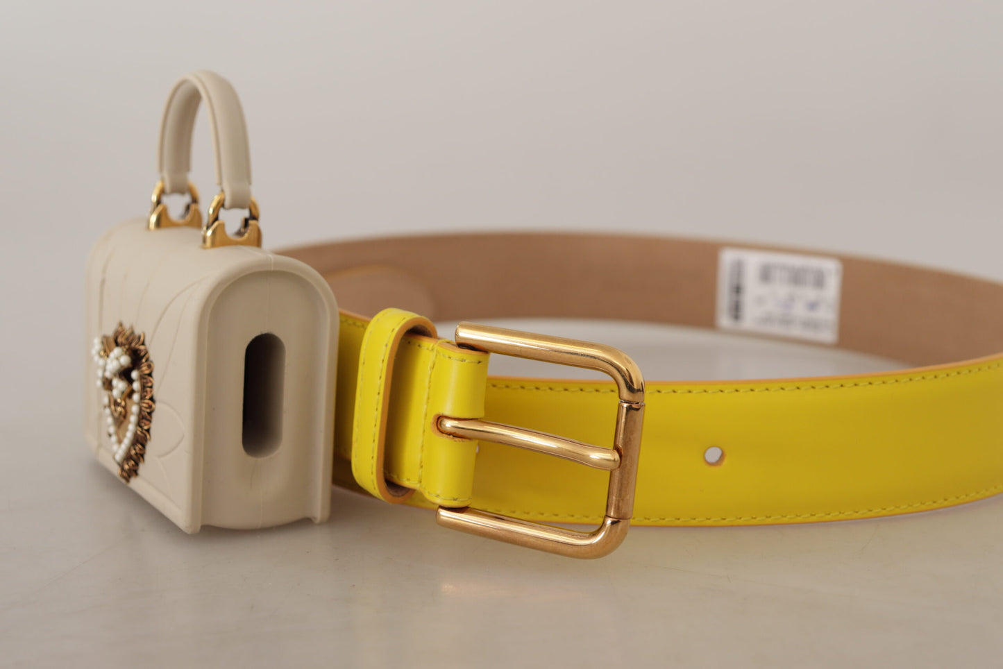 Dolce & Gabbana Sac micro-casque en cuir jaune Devotion Heart avec ceinture pour écouteurs