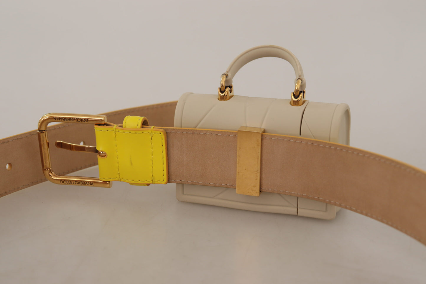 Dolce & Gabbana Sac micro-casque en cuir jaune Devotion Heart avec ceinture pour écouteurs