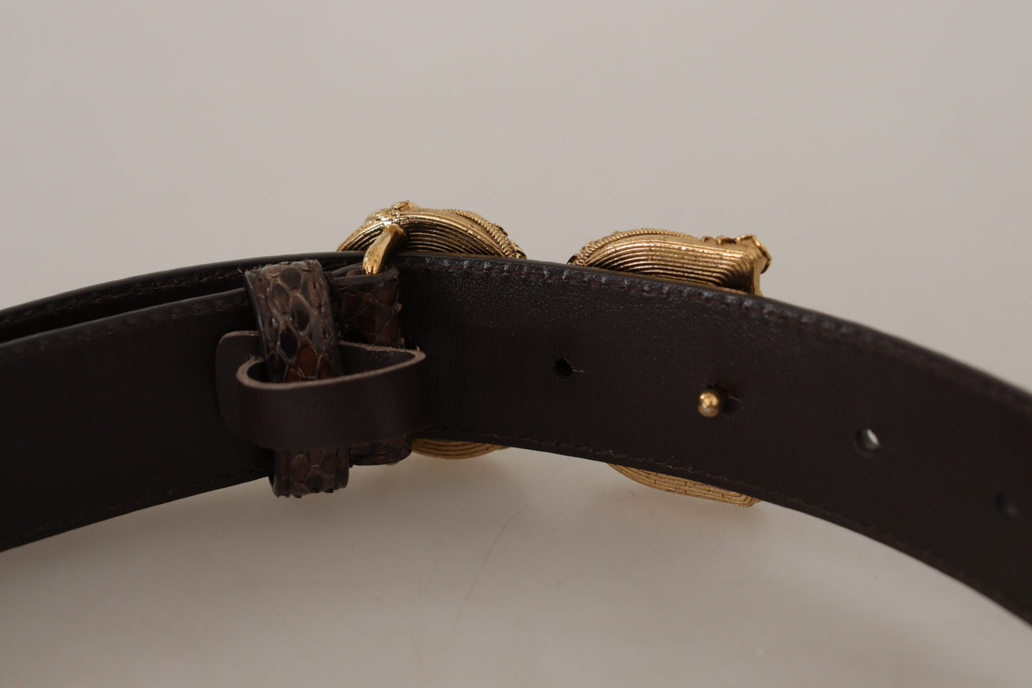 Ceinture à boucle logo en cuir exotique à imprimé animalier Dolce & Gabbana marron Amore