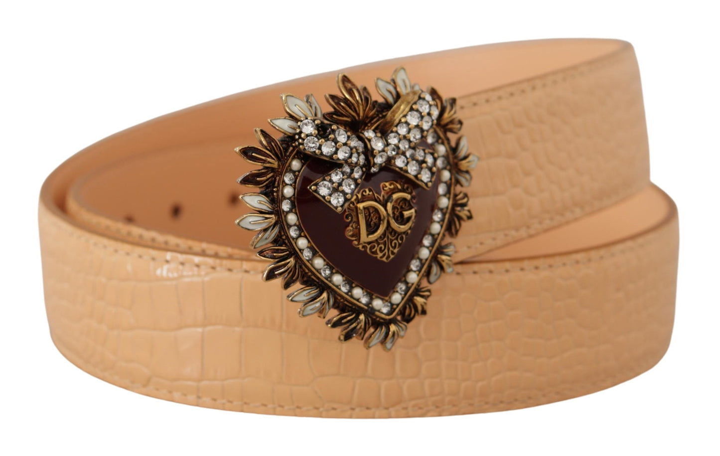 Ceinture à boucle de taille Dolce & Gabbana beige motif crocodile DEVOTION Heart DG