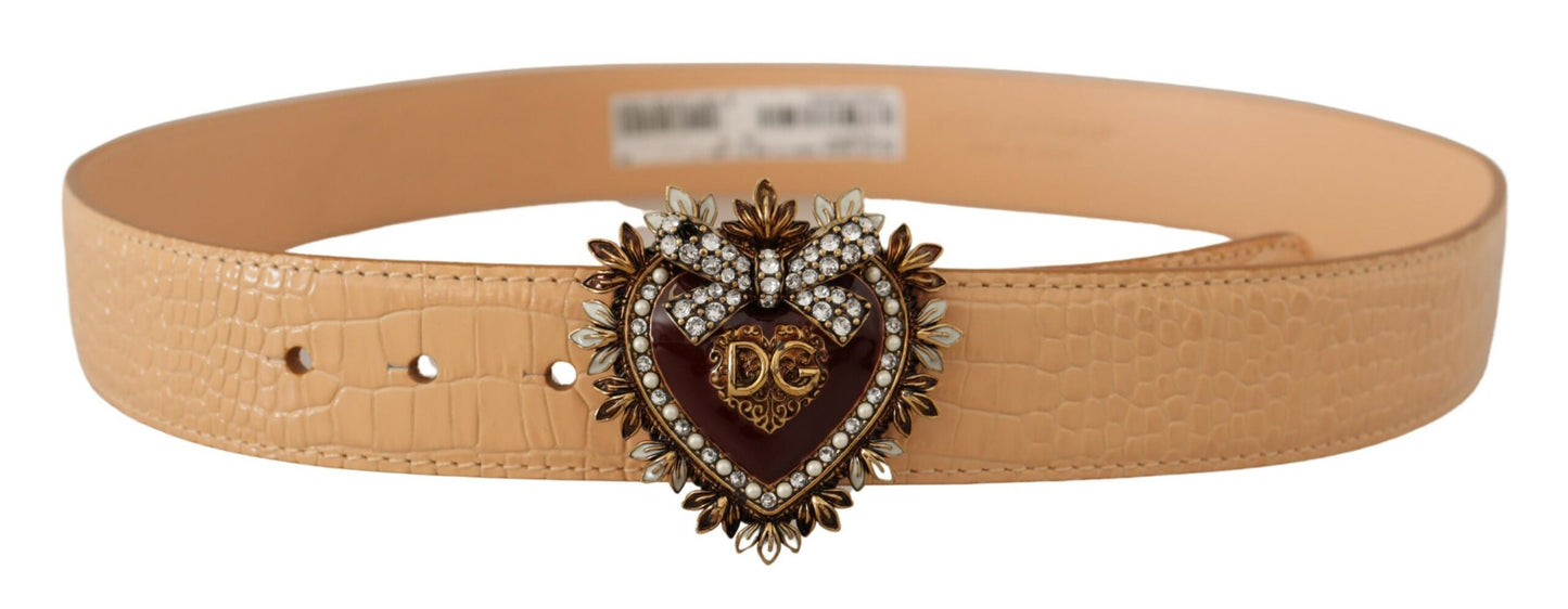 Ceinture à boucle de taille Dolce & Gabbana beige motif crocodile DEVOTION Heart DG