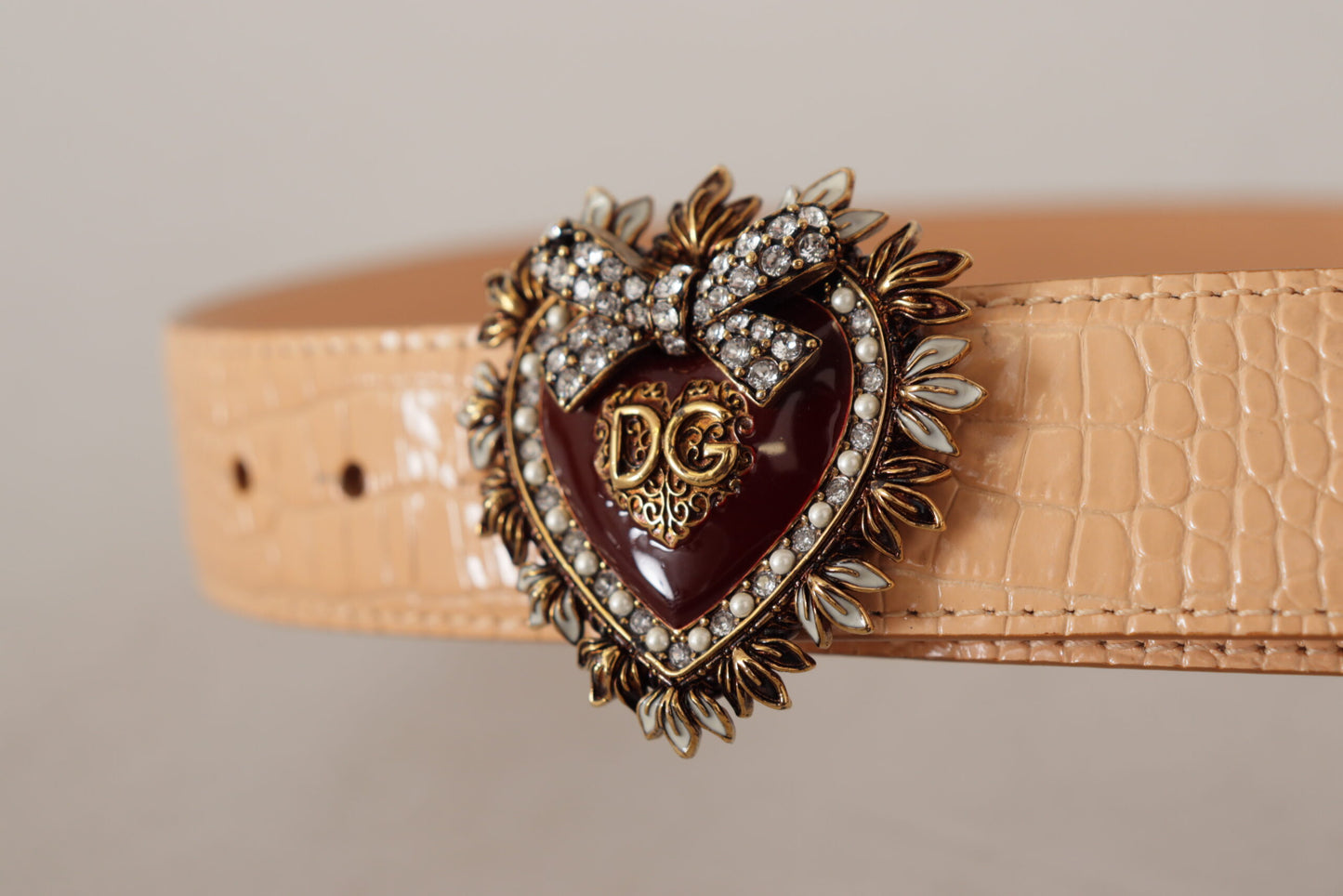 Ceinture à boucle de taille Dolce & Gabbana beige motif crocodile DEVOTION Heart DG
