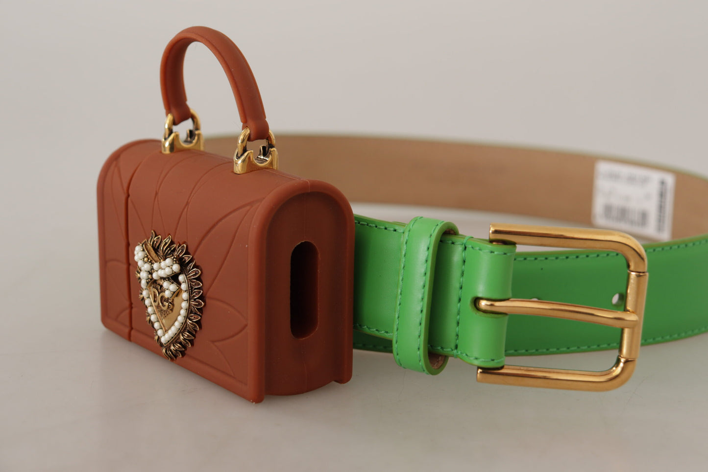 Dolce & Gabbana Sac micro-casque en cuir vert Devotion Heart avec ceinture pour écouteurs
