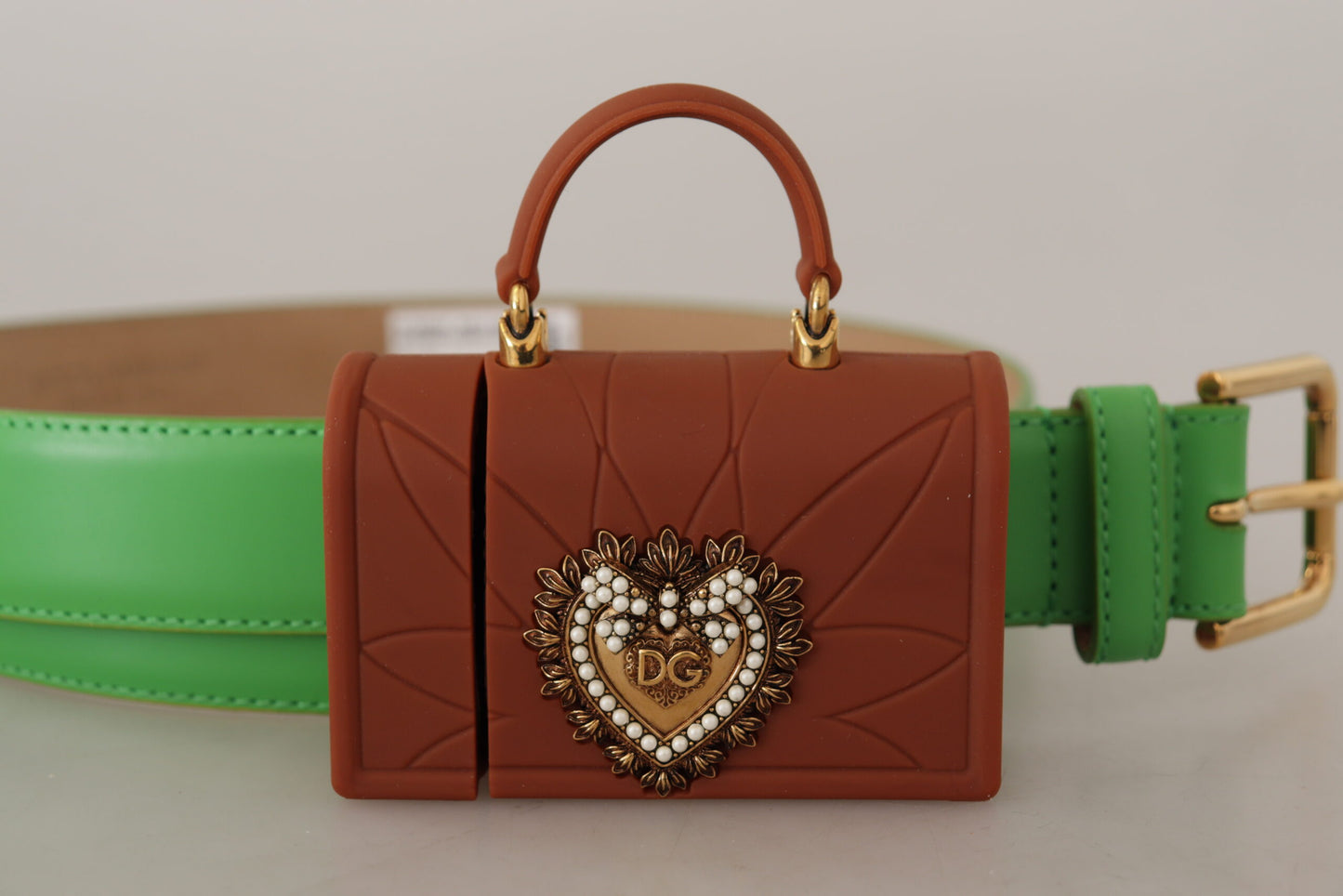 Dolce & Gabbana Sac micro-casque en cuir vert Devotion Heart avec ceinture pour écouteurs