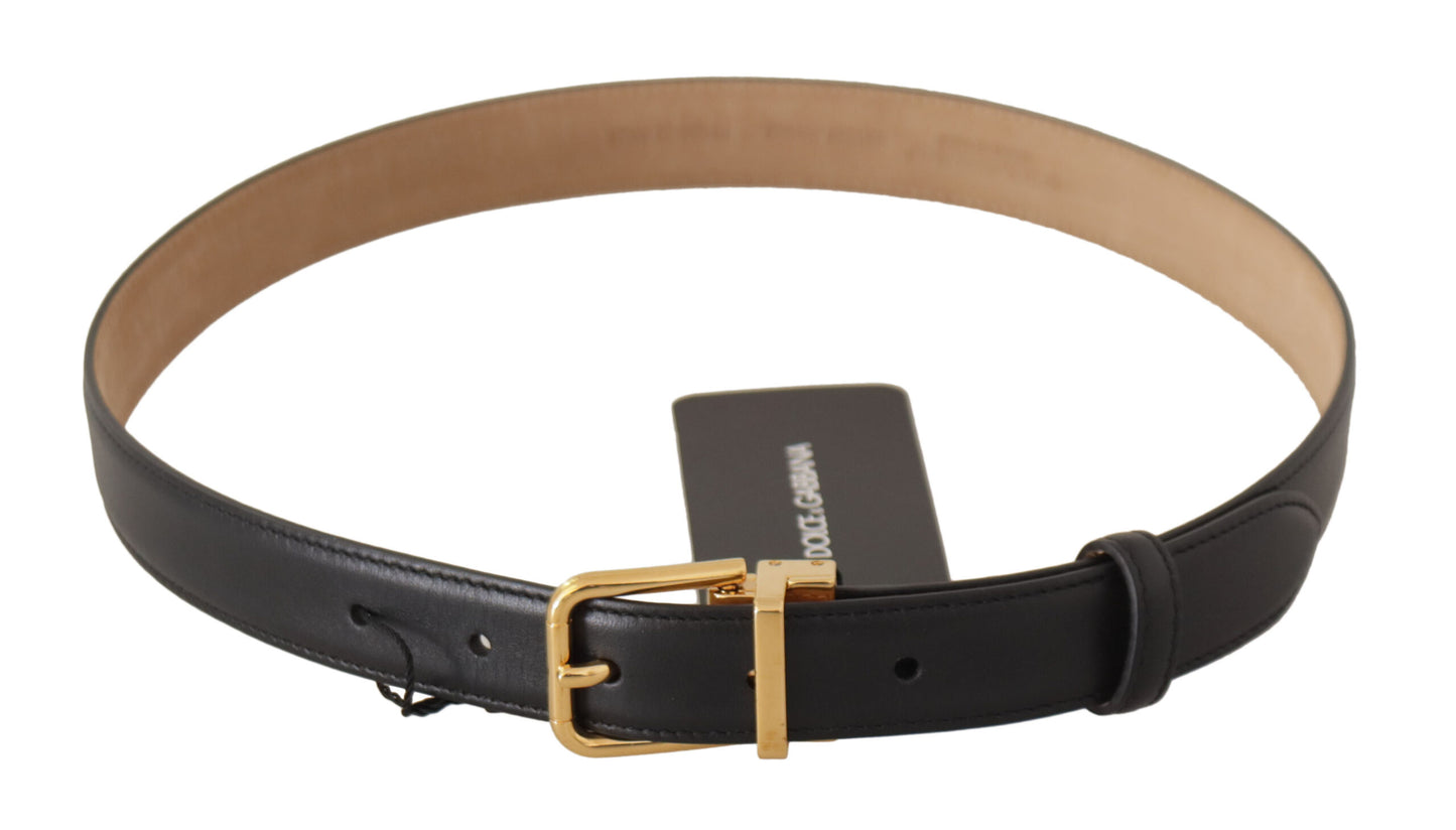 Ceinture Dolce & Gabbana en cuir de veau noir avec boucle à la taille et logo en métal doré