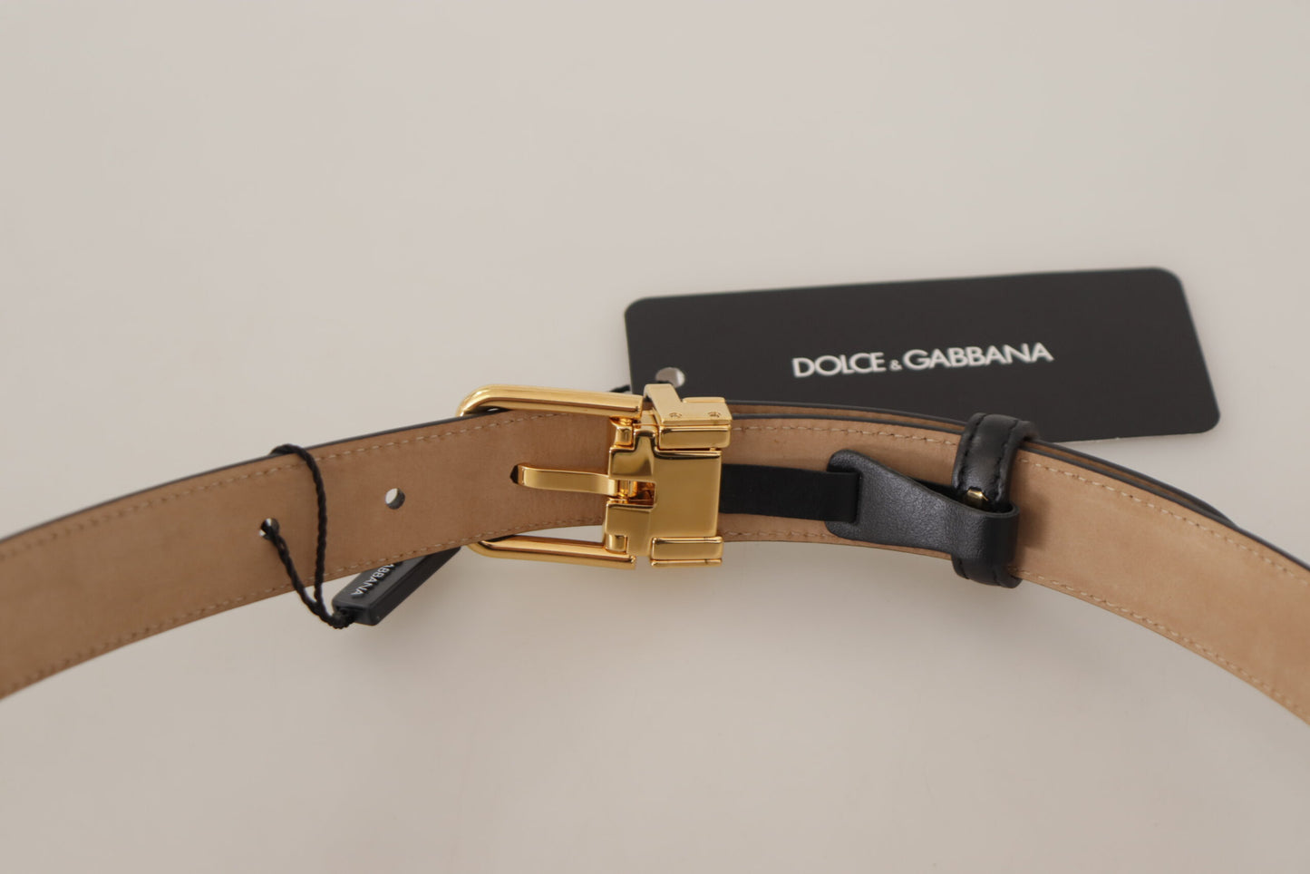 Ceinture Dolce & Gabbana en cuir de veau noir avec boucle à la taille et logo en métal doré