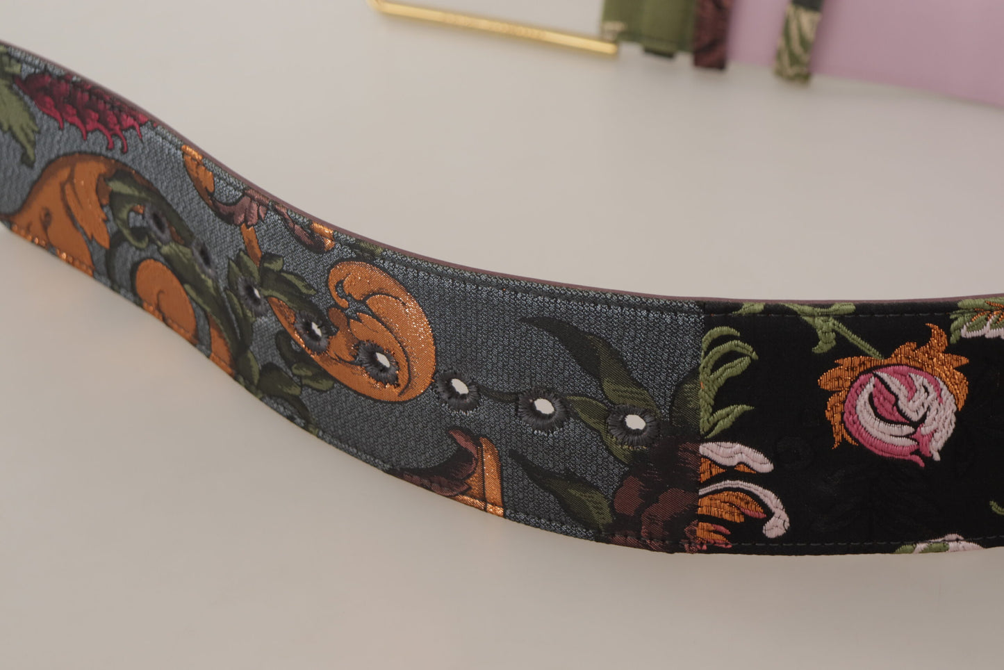 Ceinture Dolce & Gabbana en cuir multicolore brodé avec boucle en métal doré