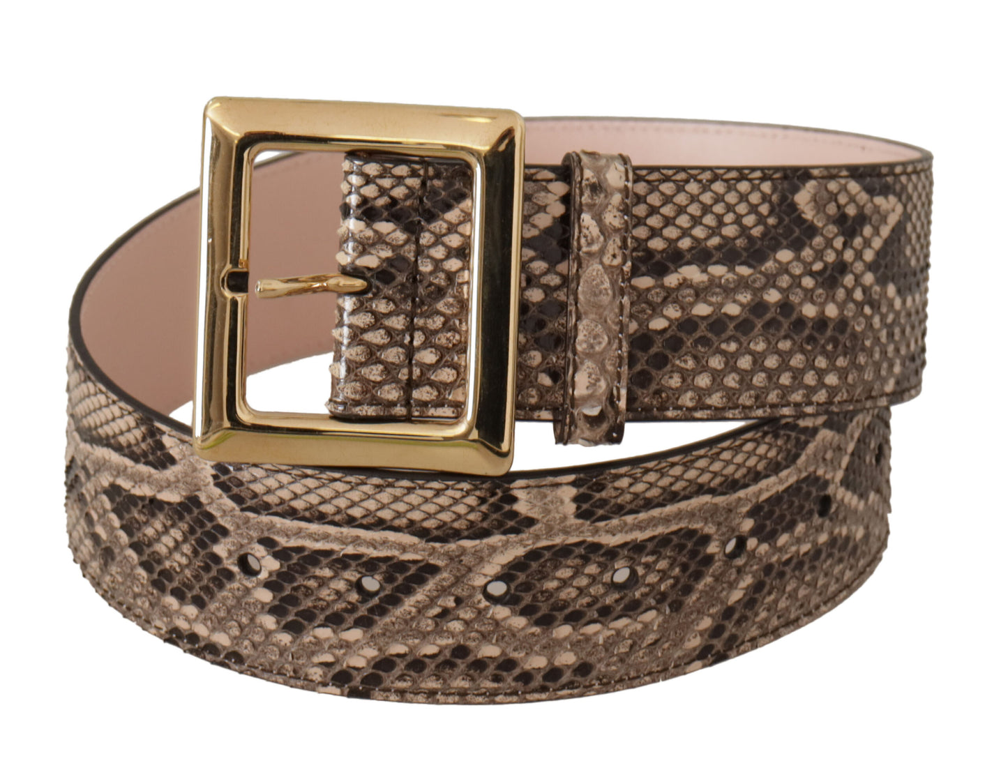 Ceinture Dolce & Gabbana en cuir exotique beige à large boucle en métal doré