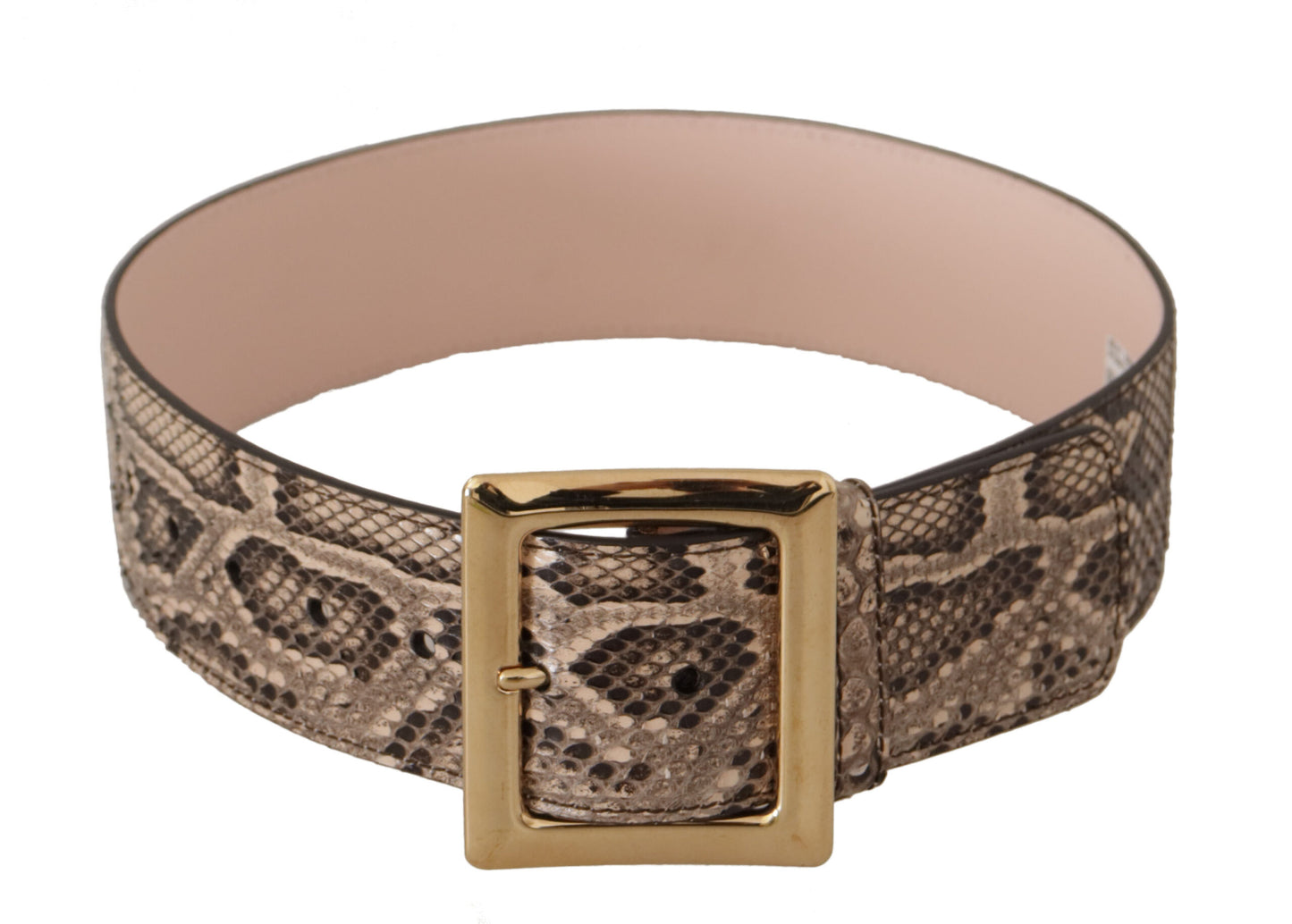 Ceinture Dolce & Gabbana en cuir exotique beige à large boucle en métal doré