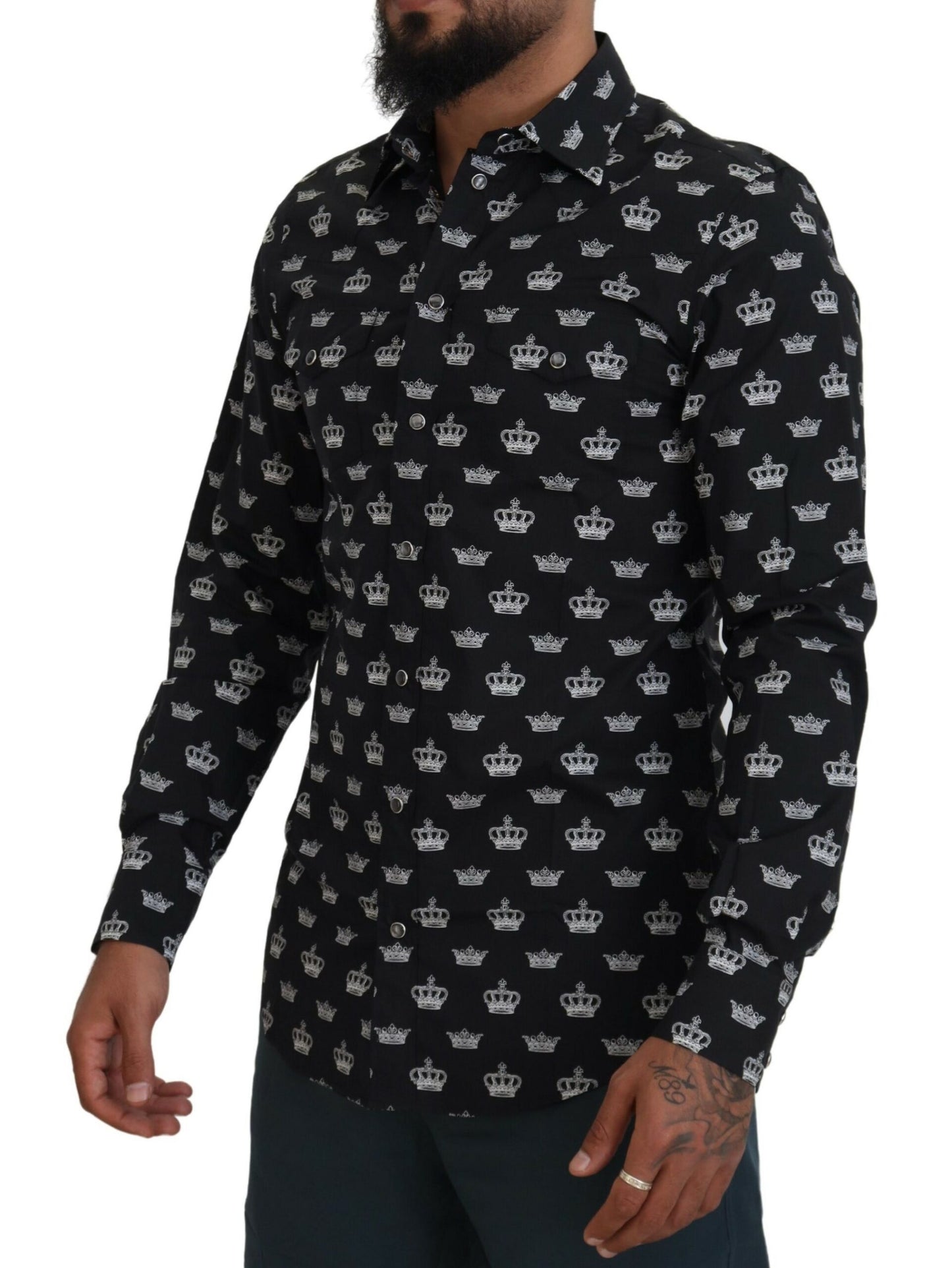 Chemise slim noire à imprimé couronne Dolce & Gabbana