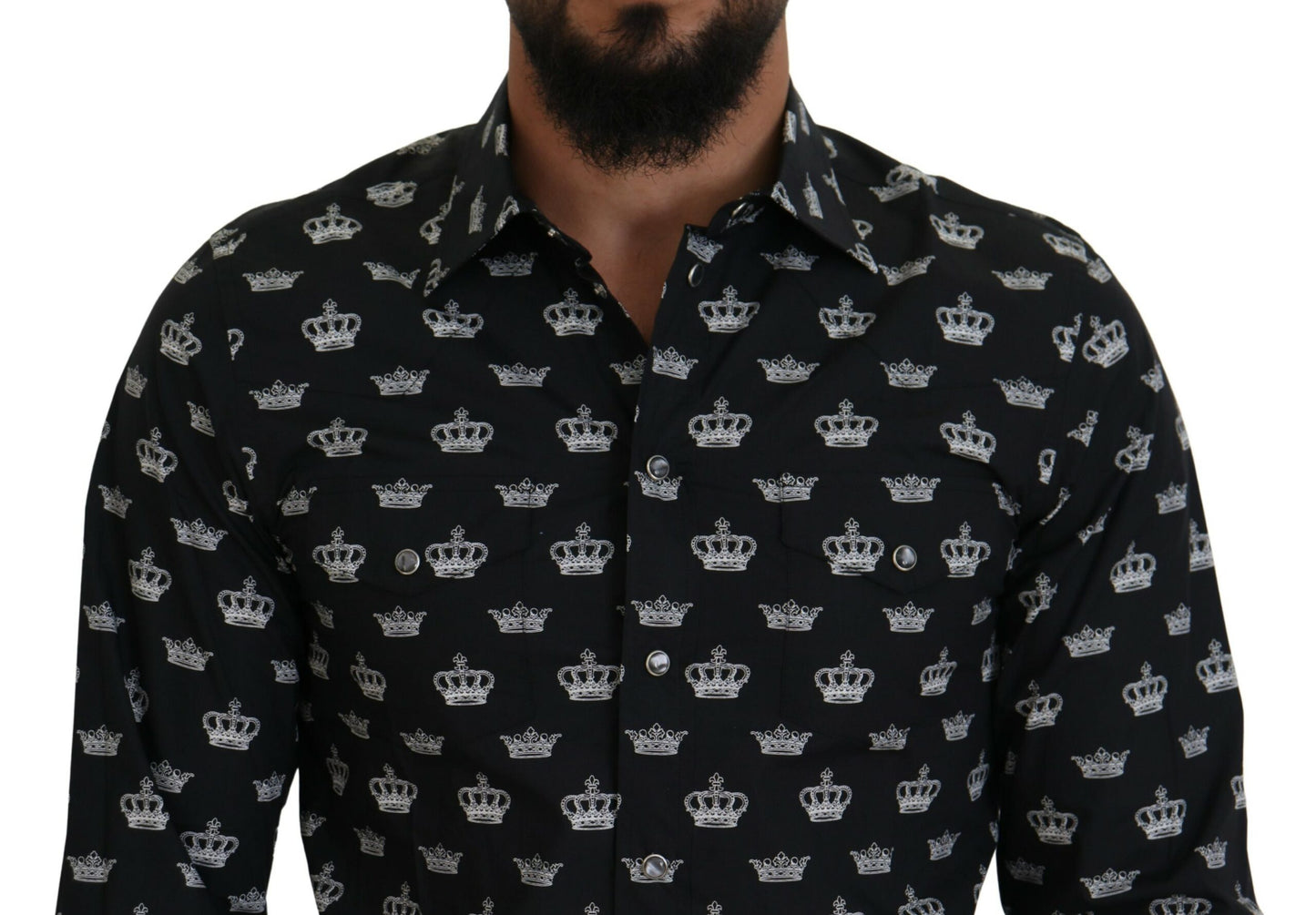 Chemise slim noire à imprimé couronne Dolce & Gabbana