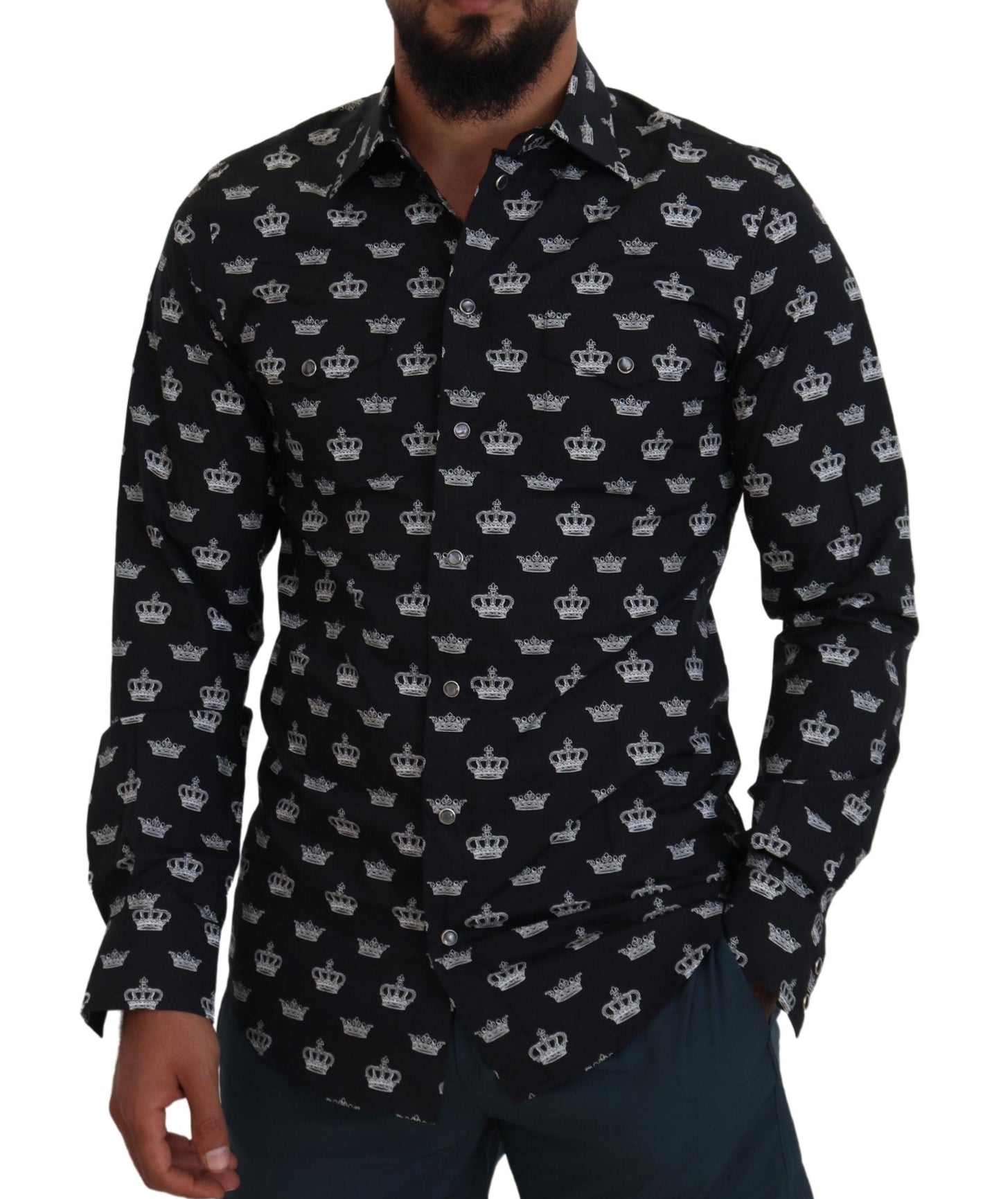 Chemise slim noire à imprimé couronne Dolce & Gabbana