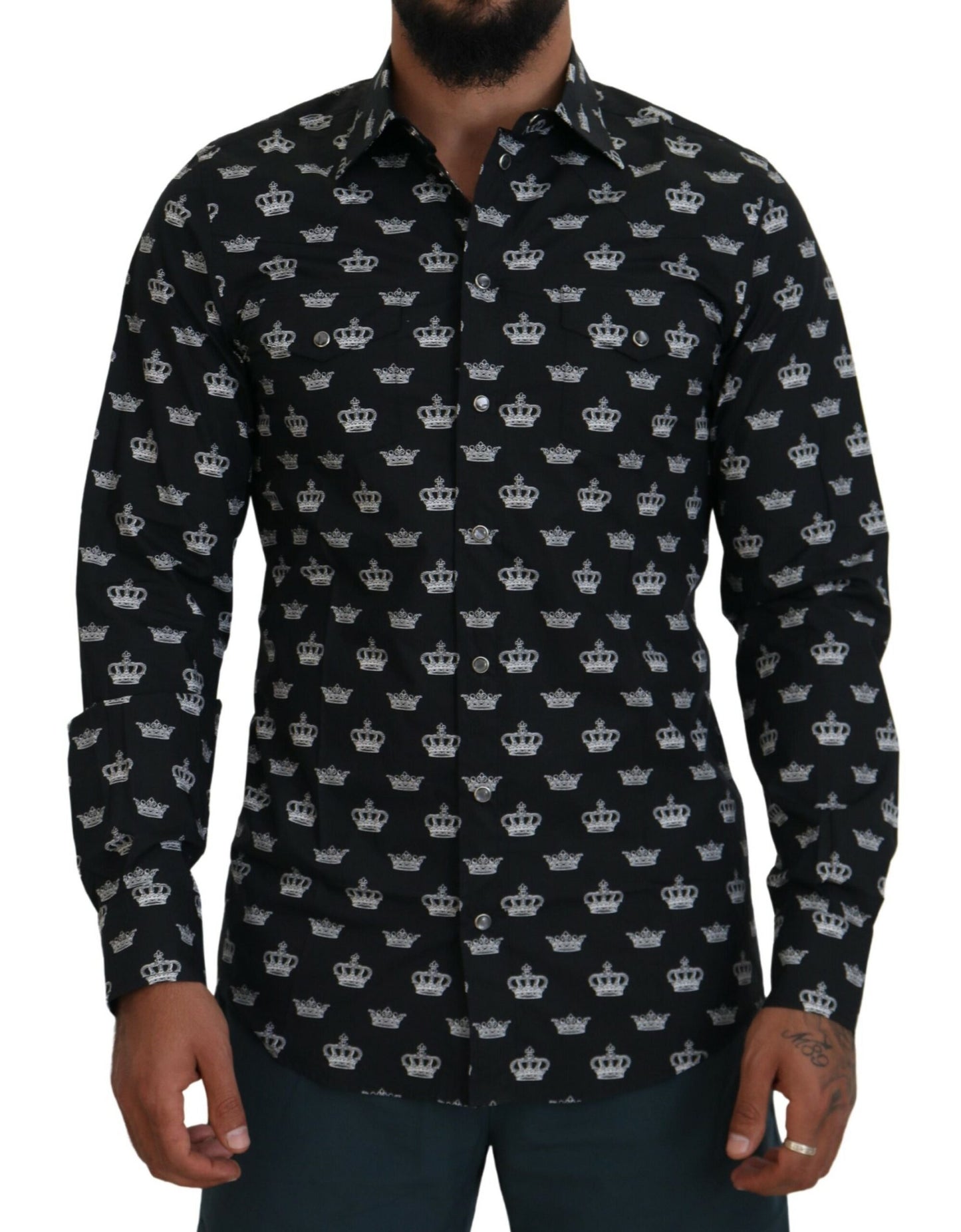 Chemise slim noire à imprimé couronne Dolce & Gabbana