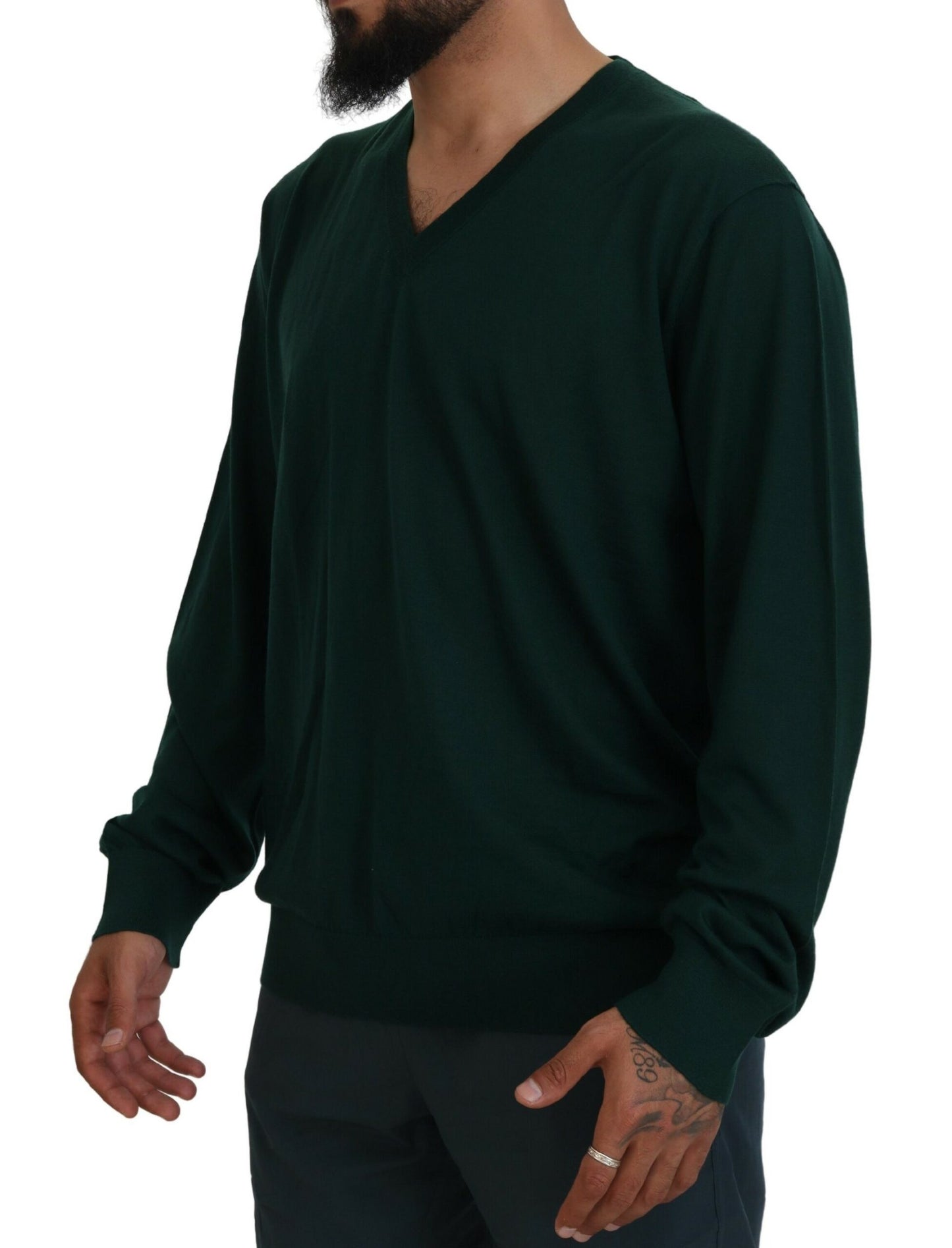 Pull col V en cachemire vert Dolce & Gabbana