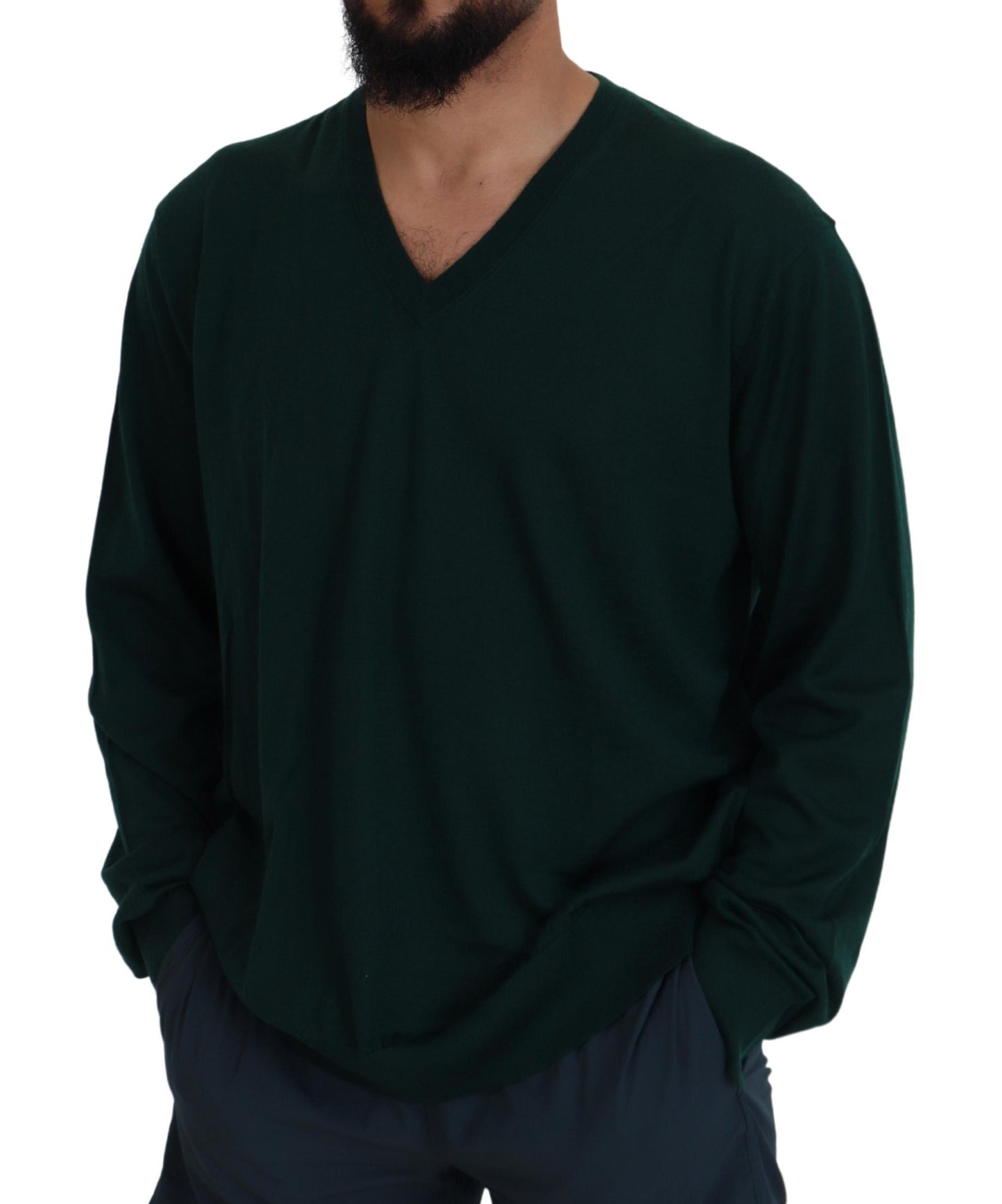 Pull col V en cachemire vert Dolce & Gabbana