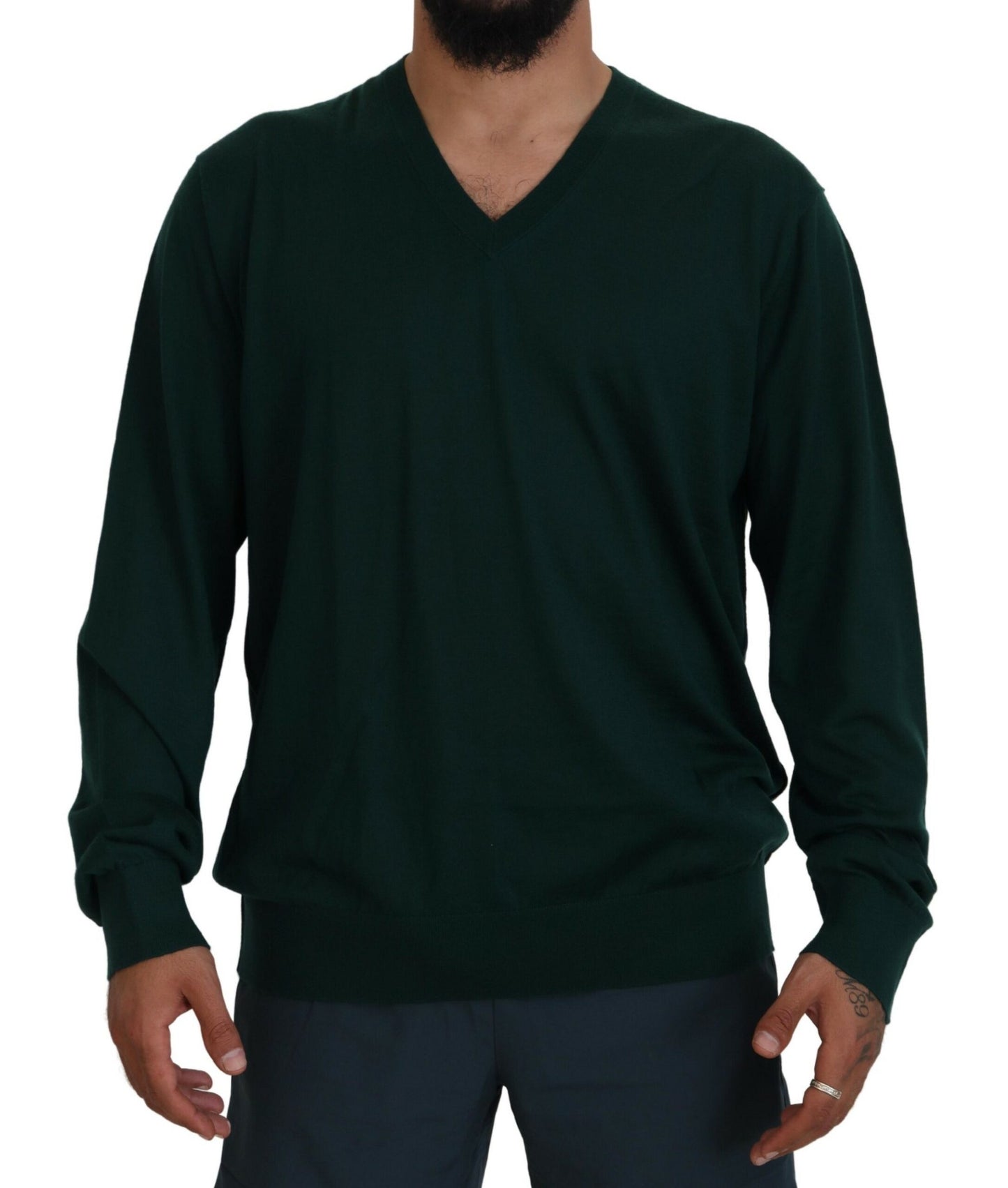 Pull col V en cachemire vert Dolce & Gabbana