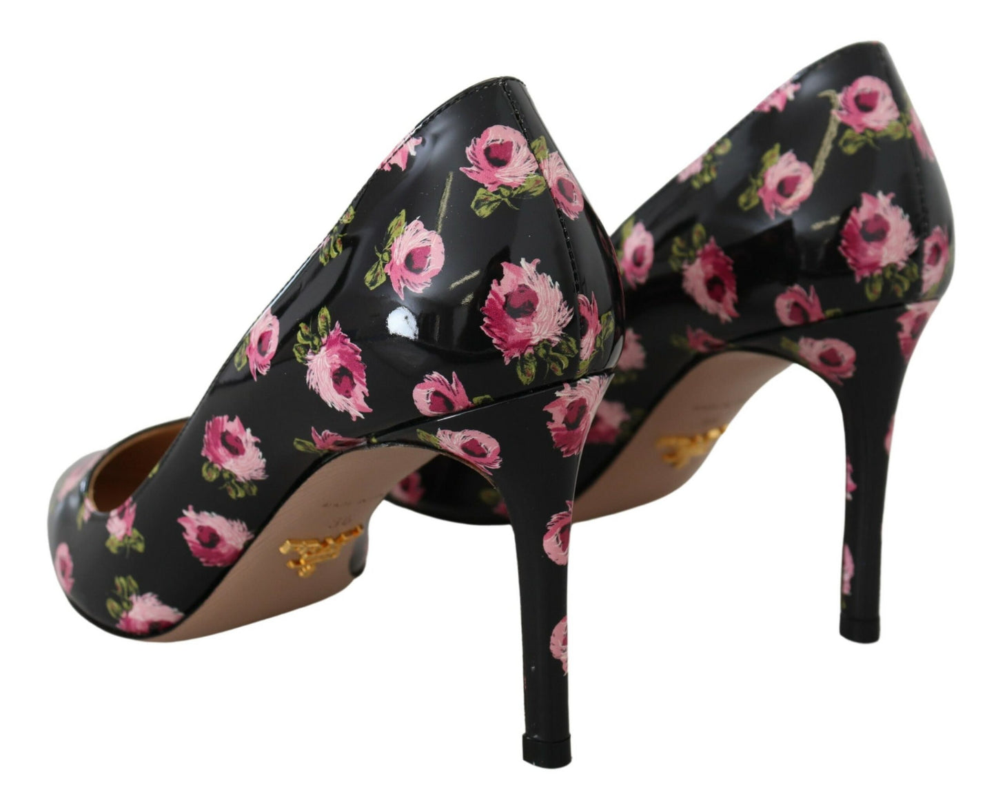 Prada Schwarze Pumps aus Leder mit Blumenmuster