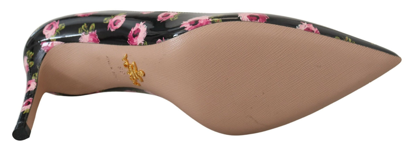 Prada Schwarze Pumps aus Leder mit Blumenmuster