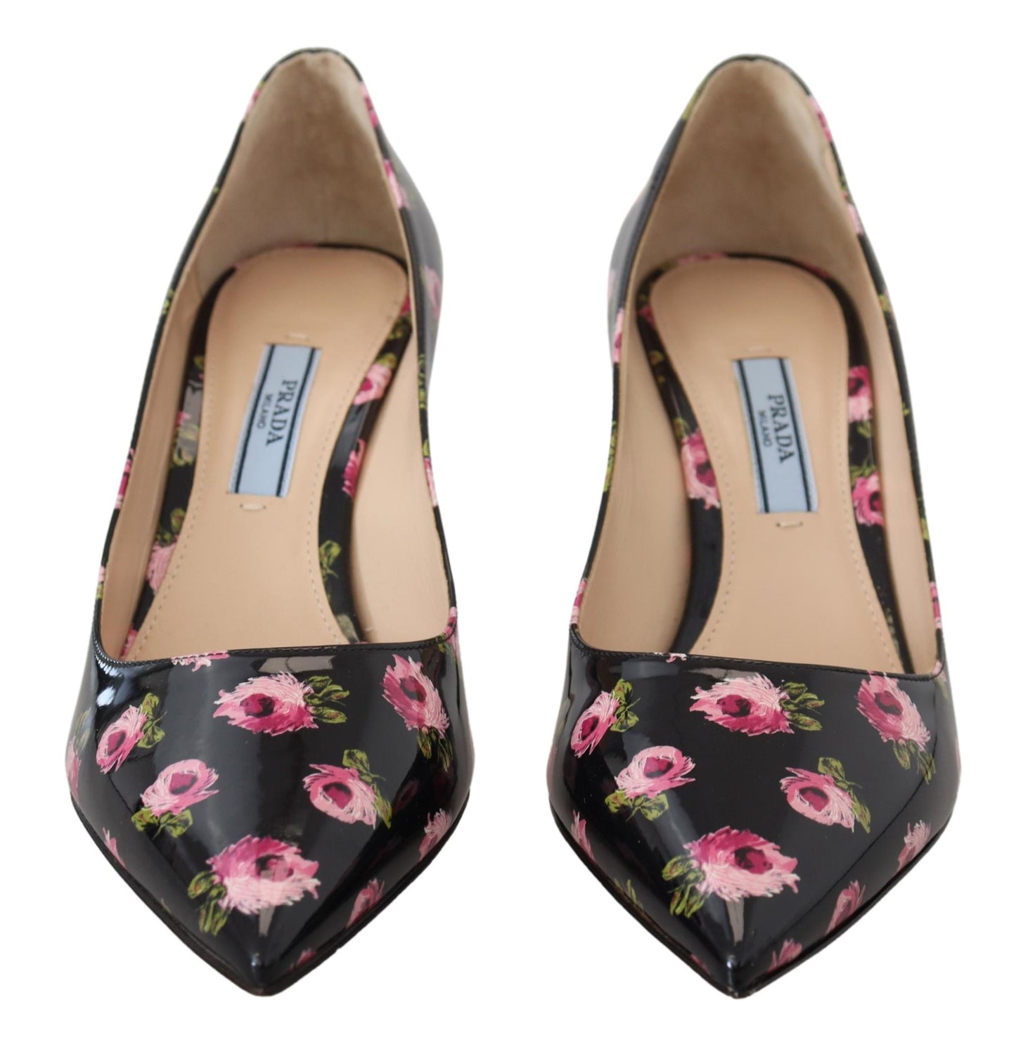 Prada Schwarze Pumps aus Leder mit Blumenmuster