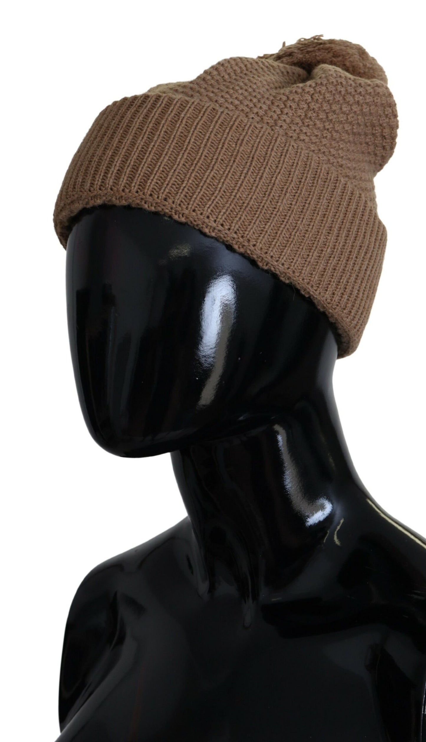 Bonnet d'hiver en fourrure tricotée marron uni Dolce & Gabbana