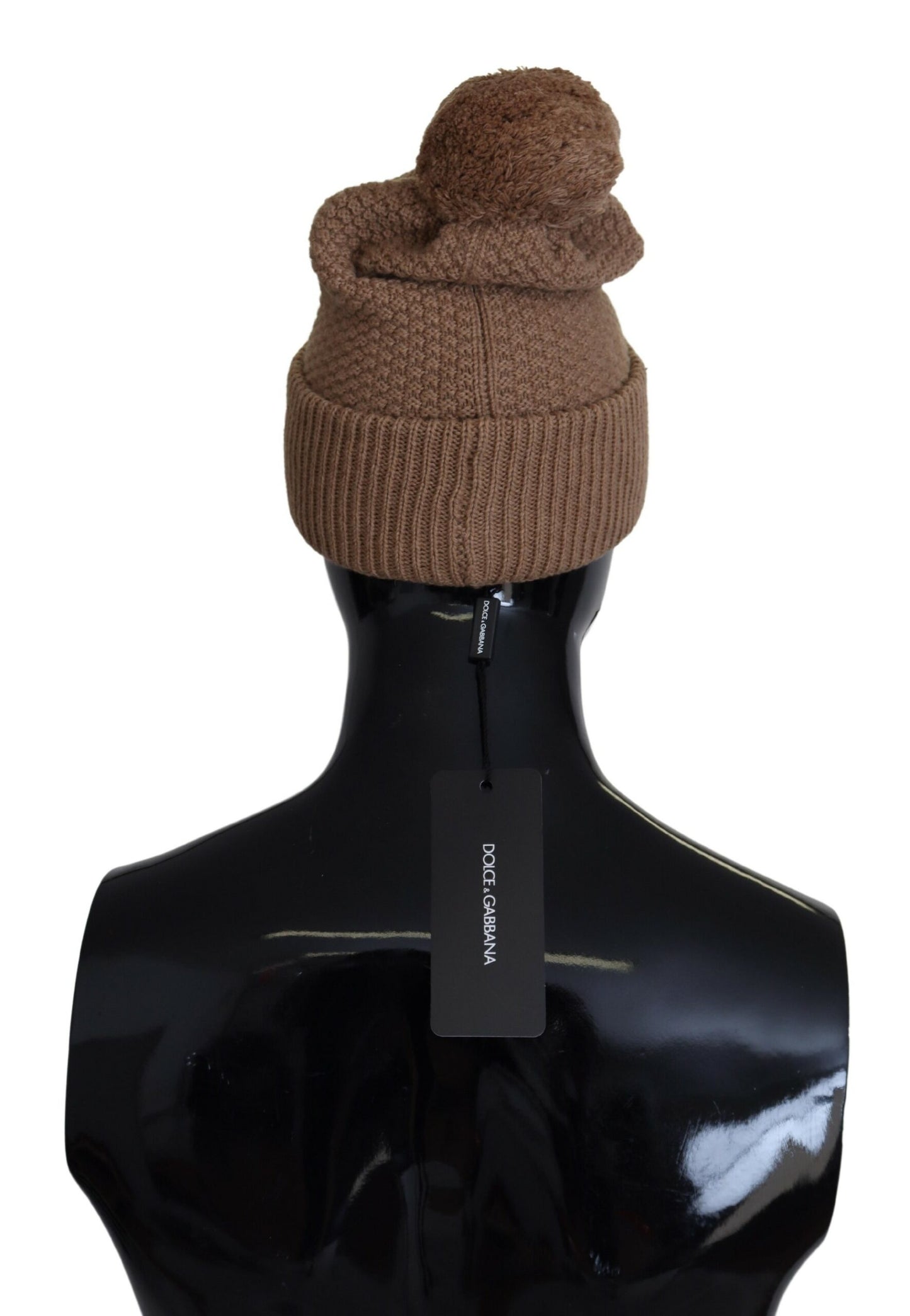 Bonnet d'hiver en fourrure tricotée marron uni Dolce & Gabbana