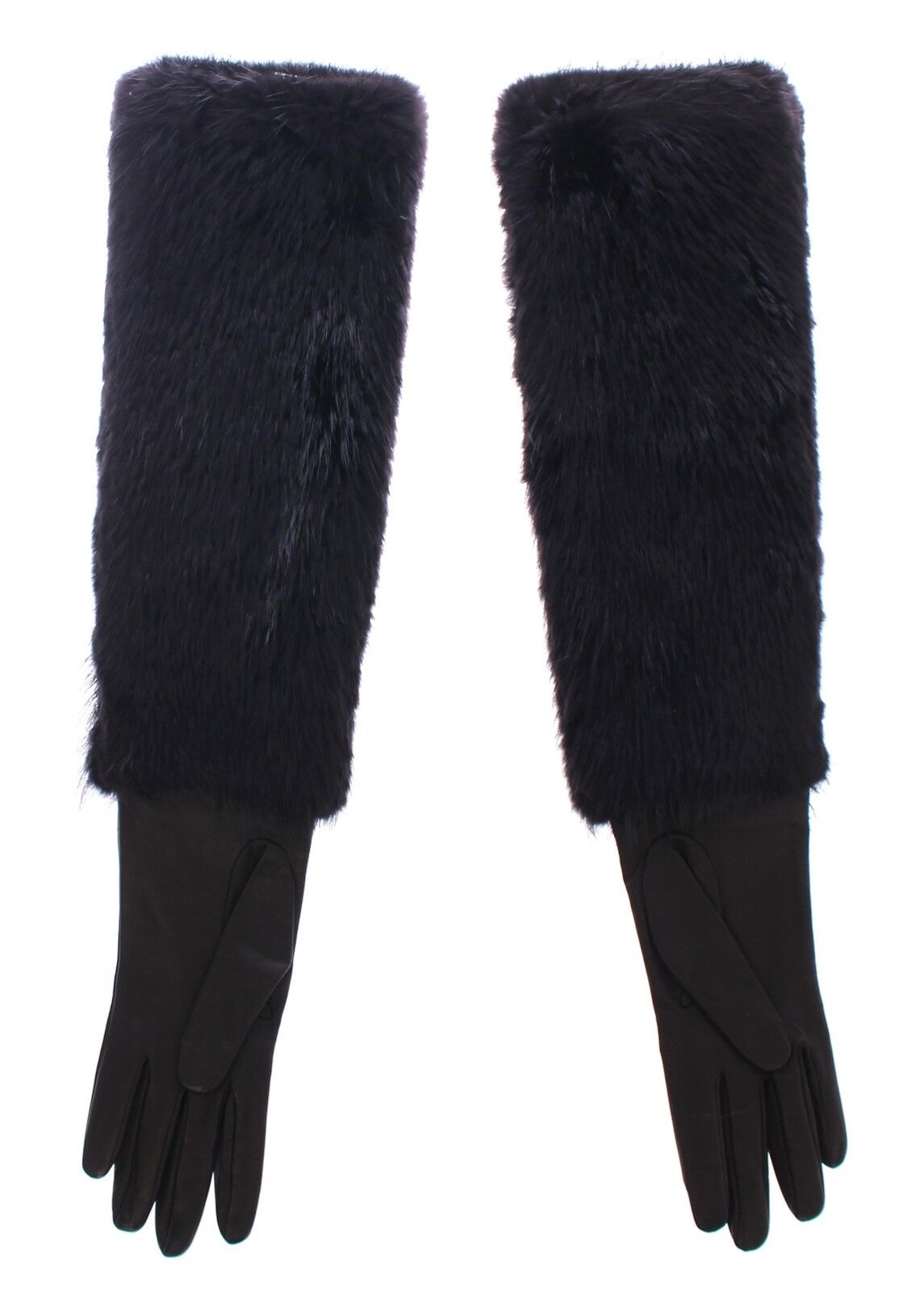 Gants de coude en cuir d'agneau et fourrure de castor noirs Dolce & Gabbana