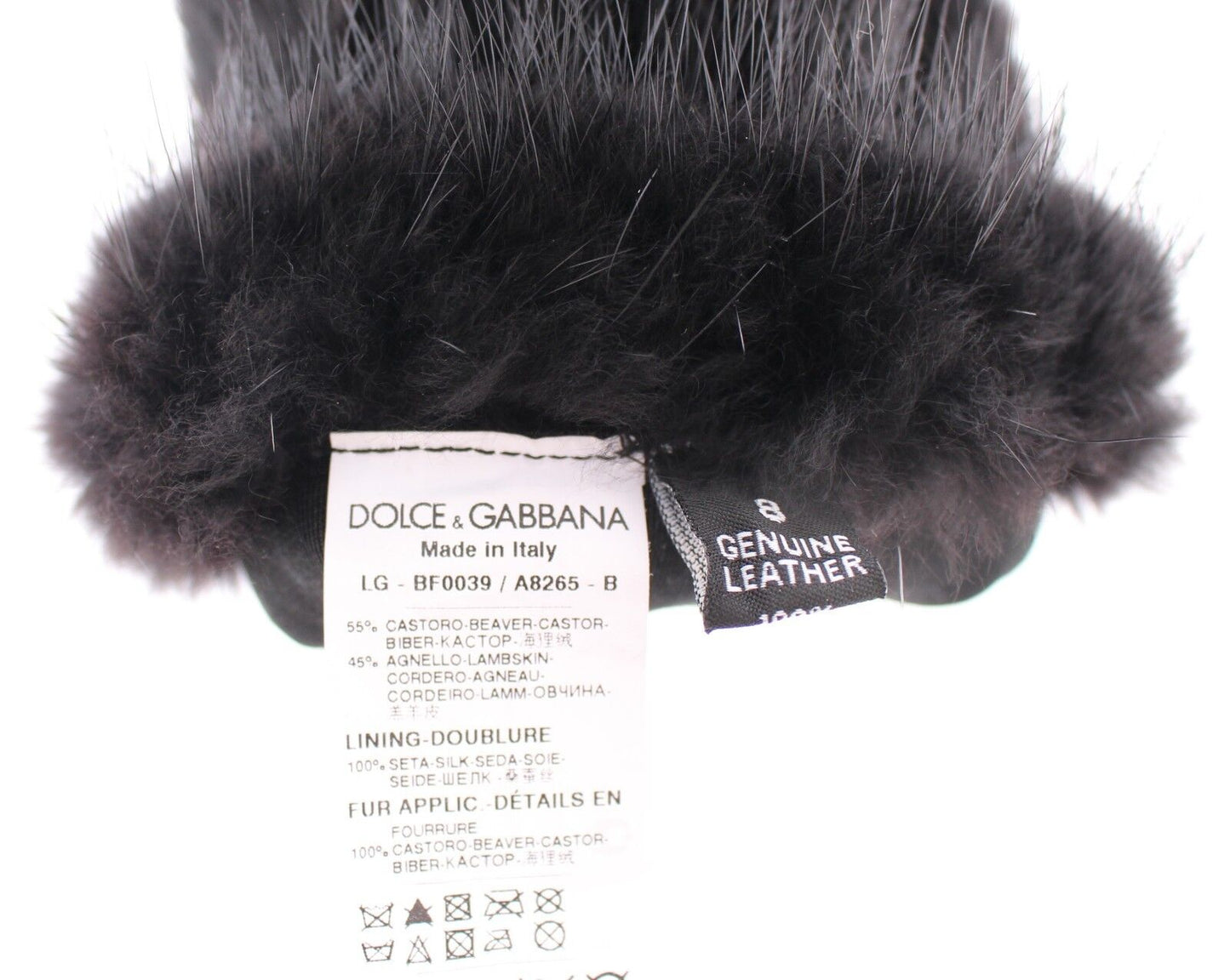 Gants de coude en cuir d'agneau et fourrure de castor noirs Dolce & Gabbana