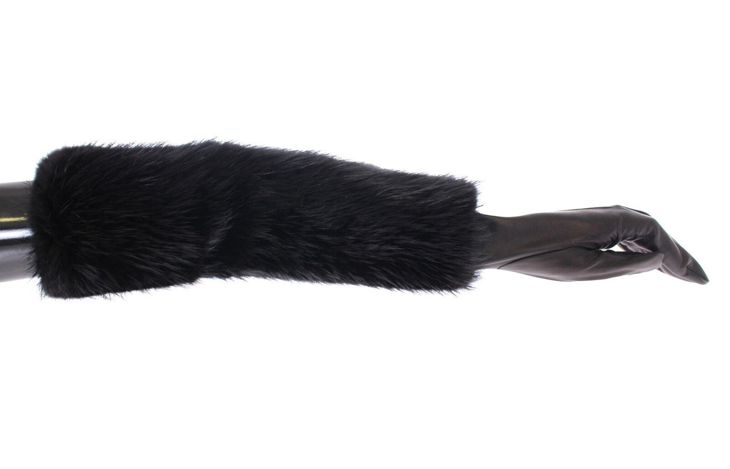 Gants de coude en cuir d'agneau et fourrure de castor noirs Dolce & Gabbana