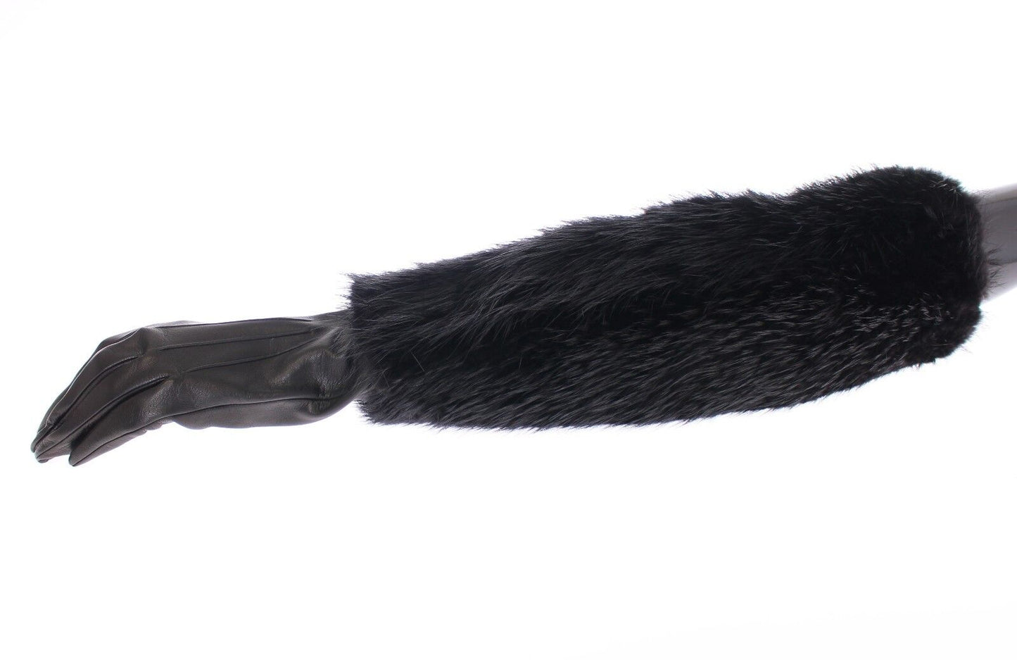 Gants de coude en cuir d'agneau et fourrure de castor noirs Dolce & Gabbana