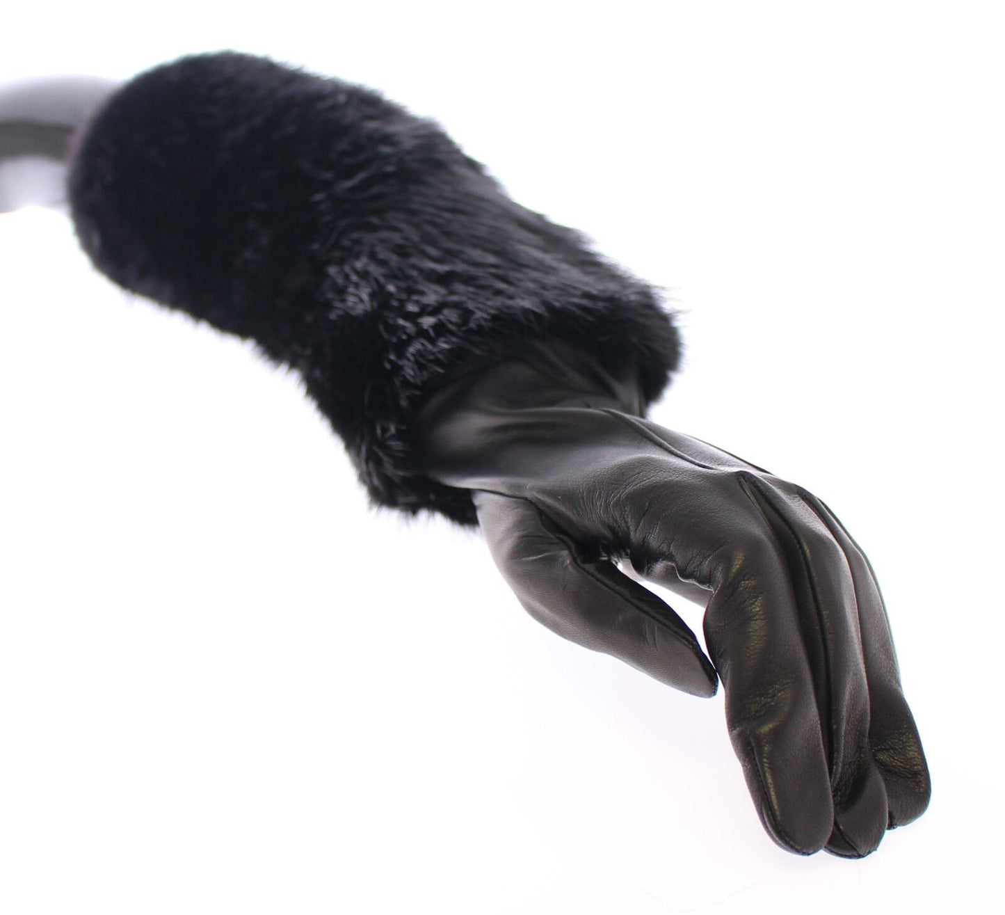 Gants de coude en cuir d'agneau et fourrure de castor noirs Dolce & Gabbana