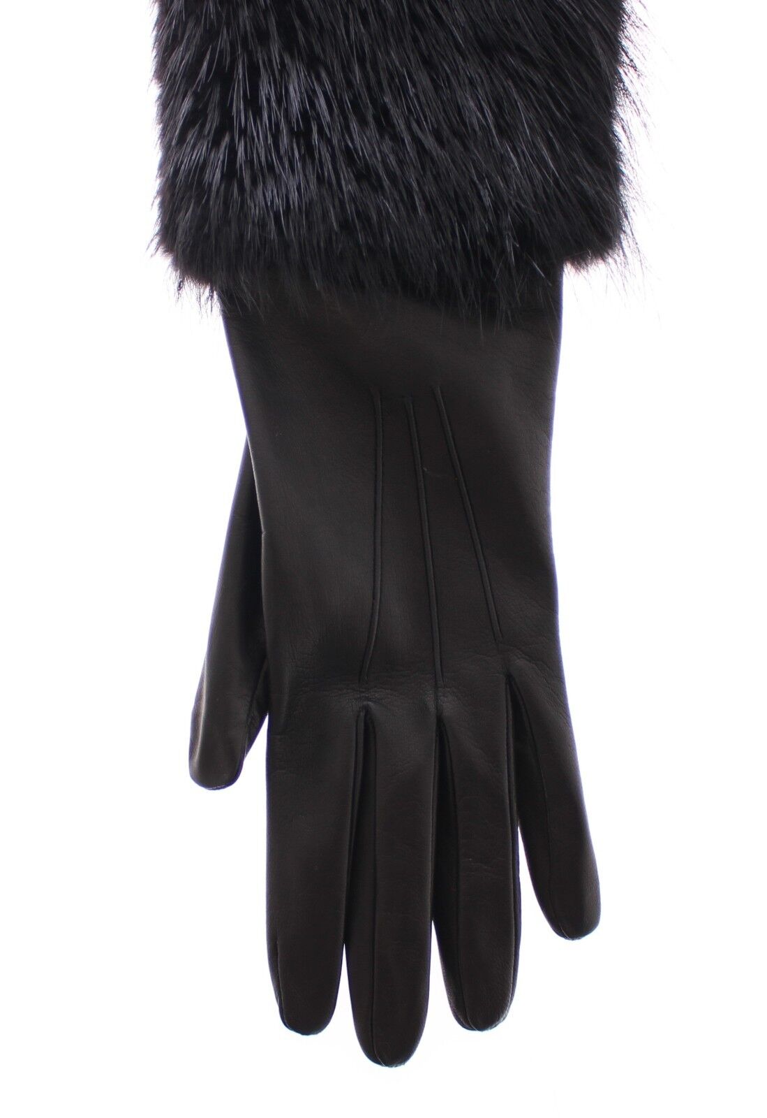 Gants de coude en cuir d'agneau et fourrure de castor noirs Dolce & Gabbana