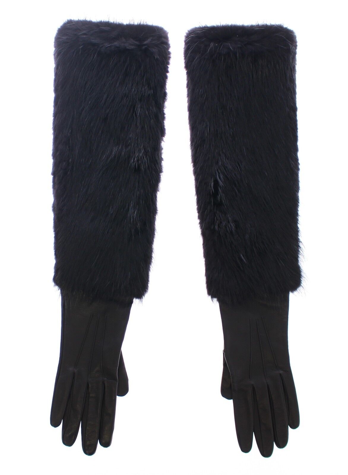 Gants de coude en cuir d'agneau et fourrure de castor noirs Dolce & Gabbana