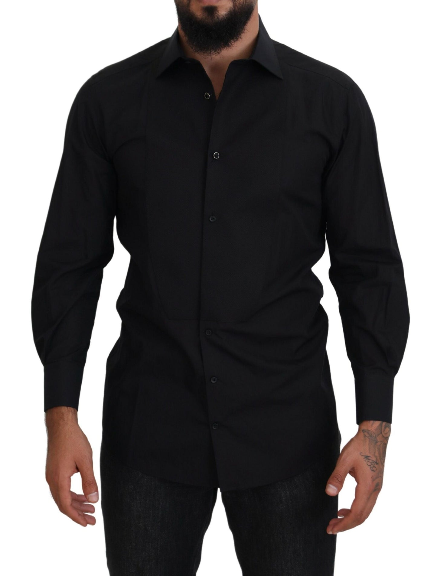 Chemise à manches longues et col en coton noir Dolce & Gabbana