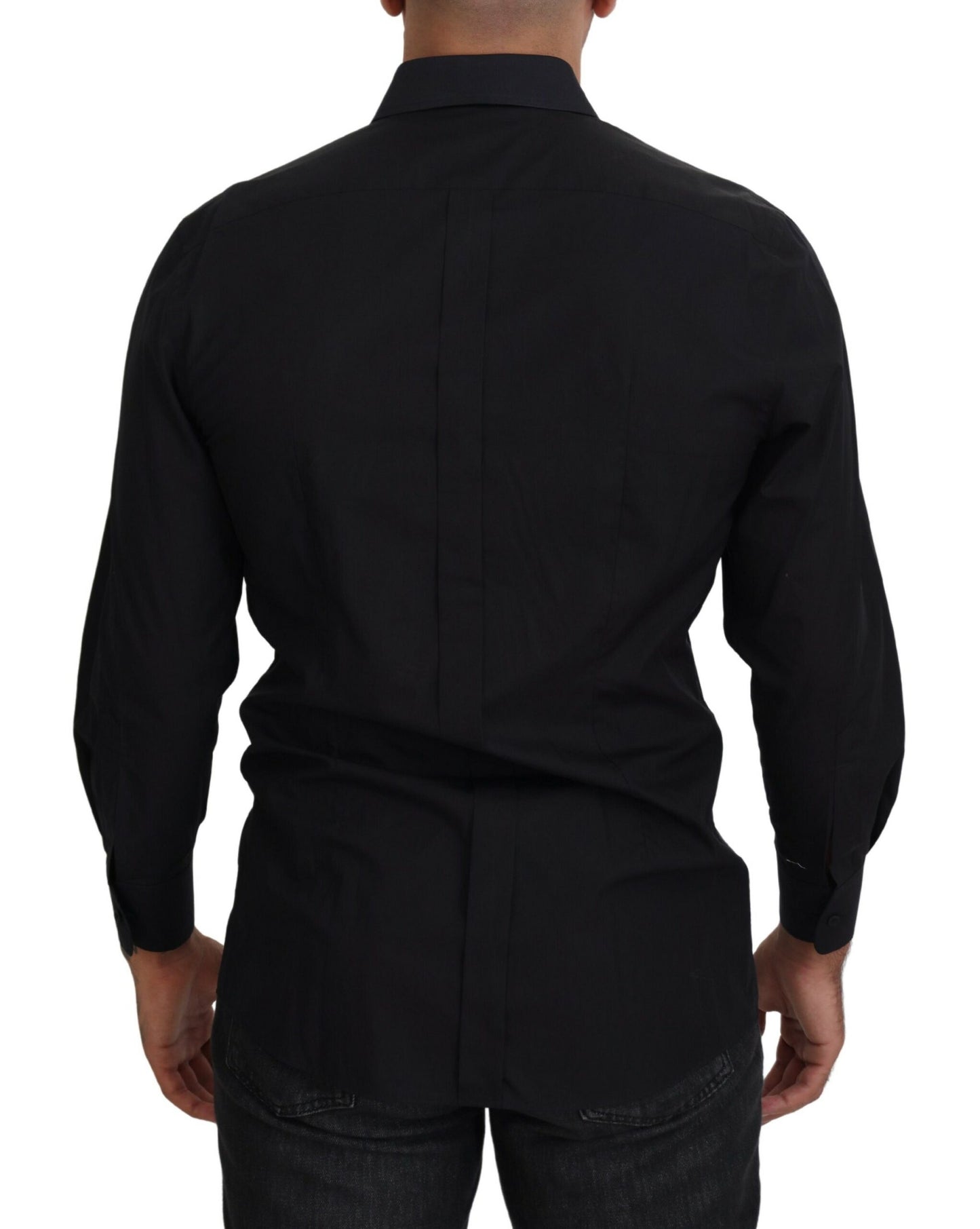 Chemise à manches longues et col en coton noir Dolce & Gabbana