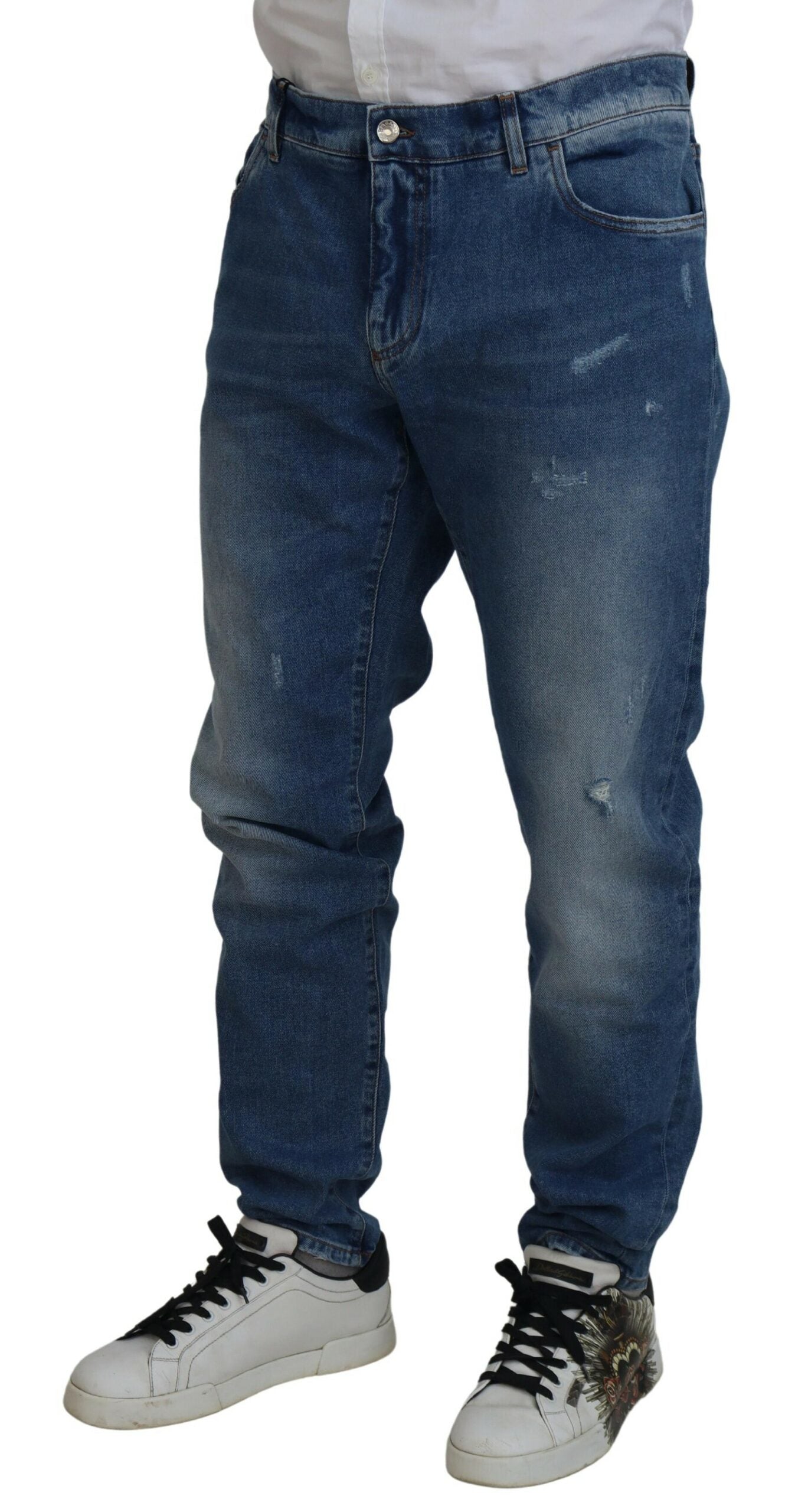 Jean skinny en coton délavé bleu Dolce & Gabbana