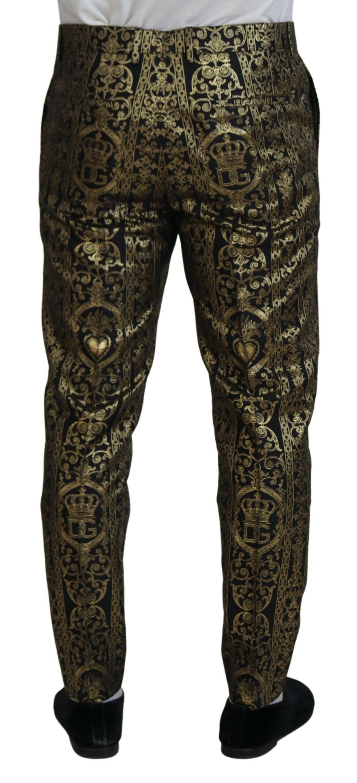 Pantalon habillé en jacquard noir et or Dolce & Gabbana