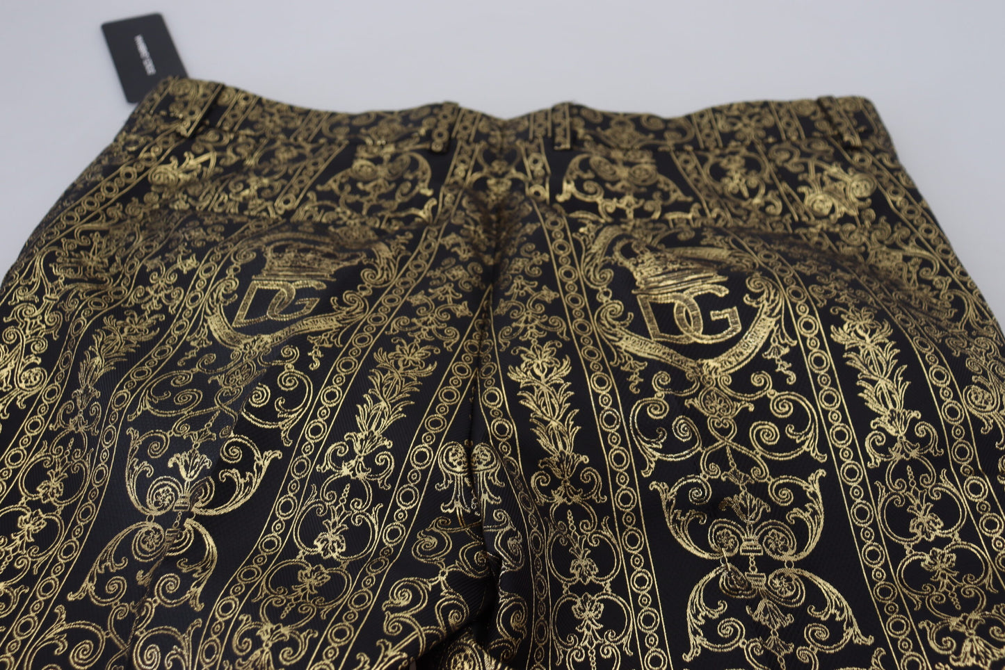 Pantalon habillé en jacquard noir et or Dolce & Gabbana