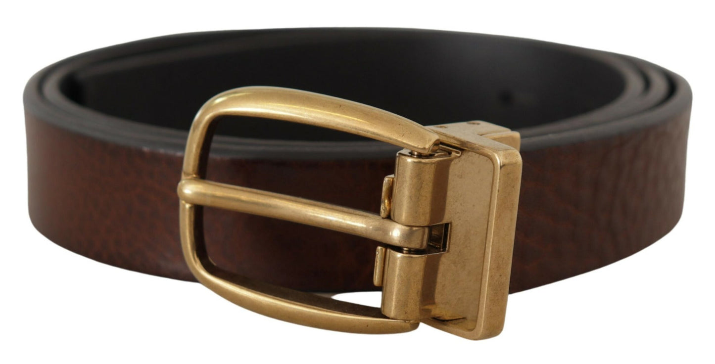 Ceinture classique vintage en cuir marron Dolce & Gabbana avec boucle en métal