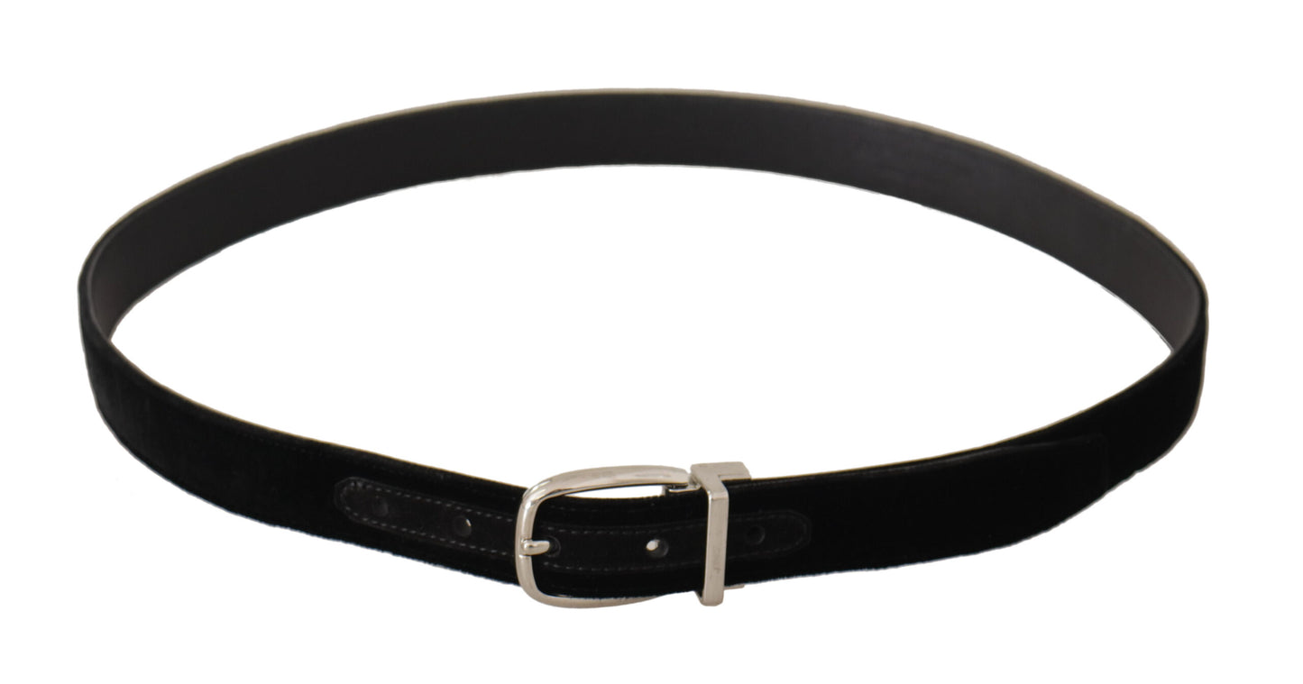 Ceinture Dolce & Gabbana en velours noir décontracté avec boucle en métal argenté