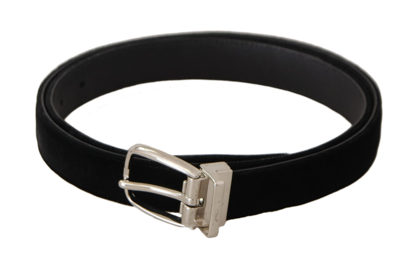 Ceinture Dolce & Gabbana en velours noir décontracté avec boucle en métal argenté