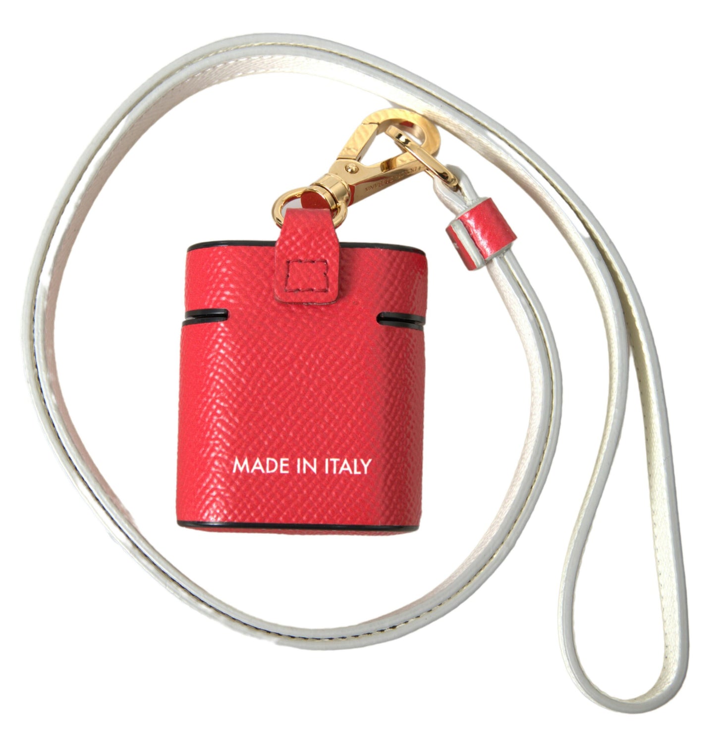Étui pour Airpods Dolce & Gabbana en cuir rouge avec logo en métal doré
