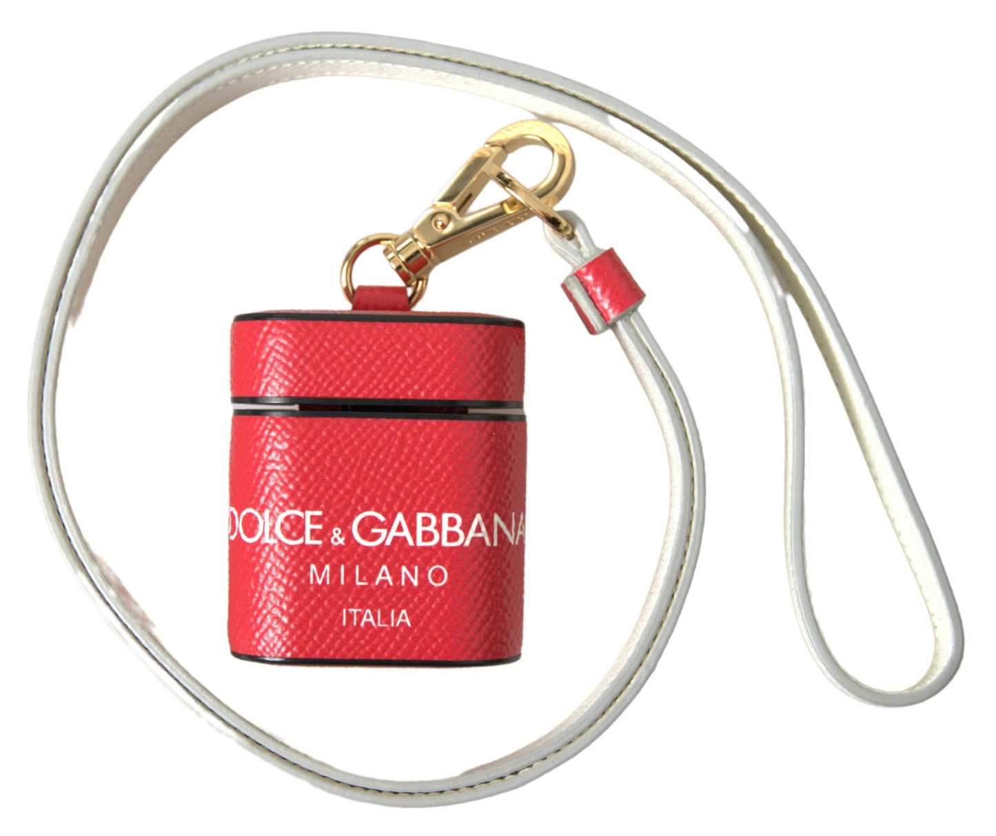Étui pour Airpods Dolce & Gabbana en cuir rouge avec logo en métal doré