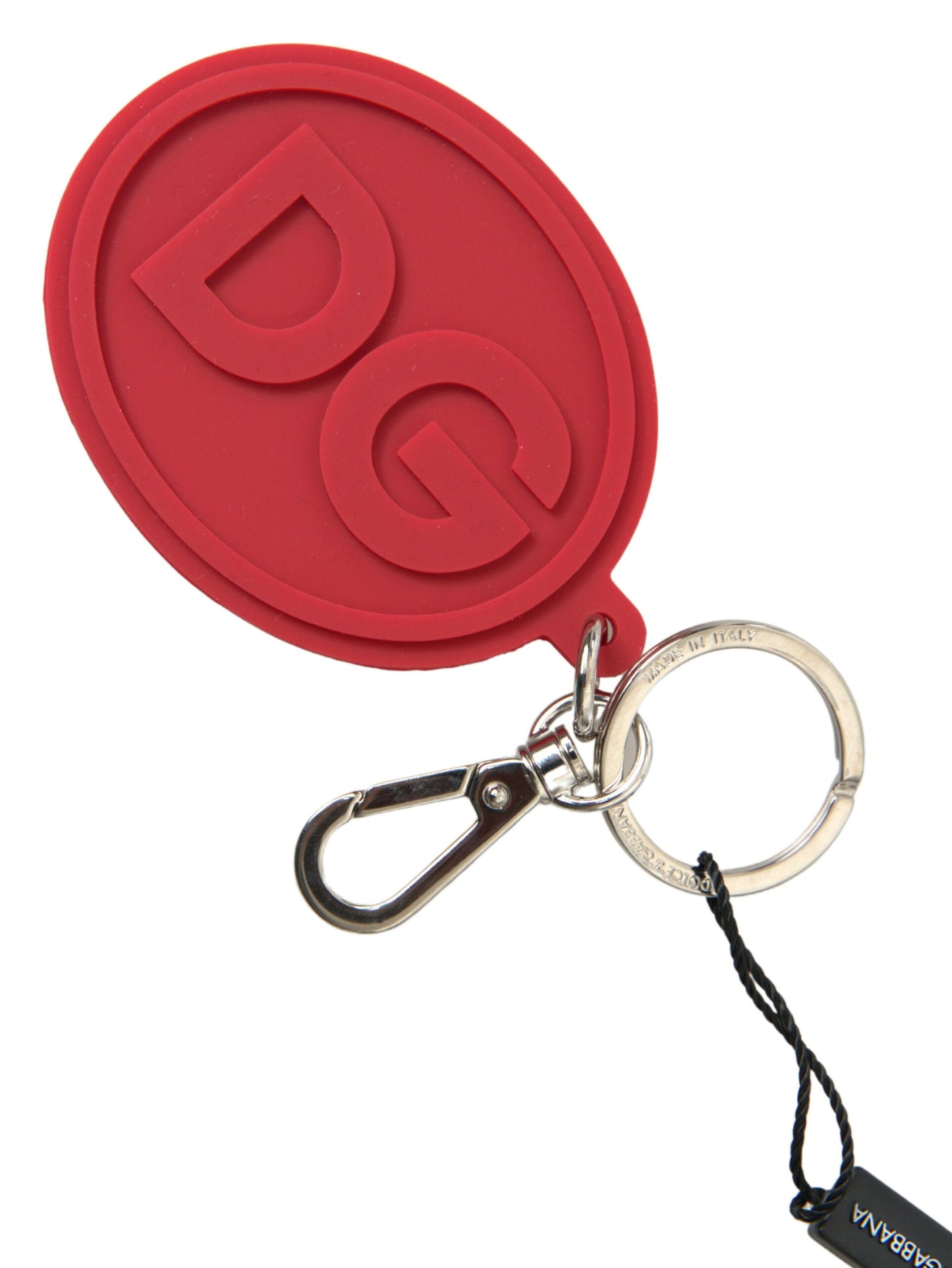 Porte-clés Dolce & Gabbana en caoutchouc rouge avec logo DG en laiton argenté