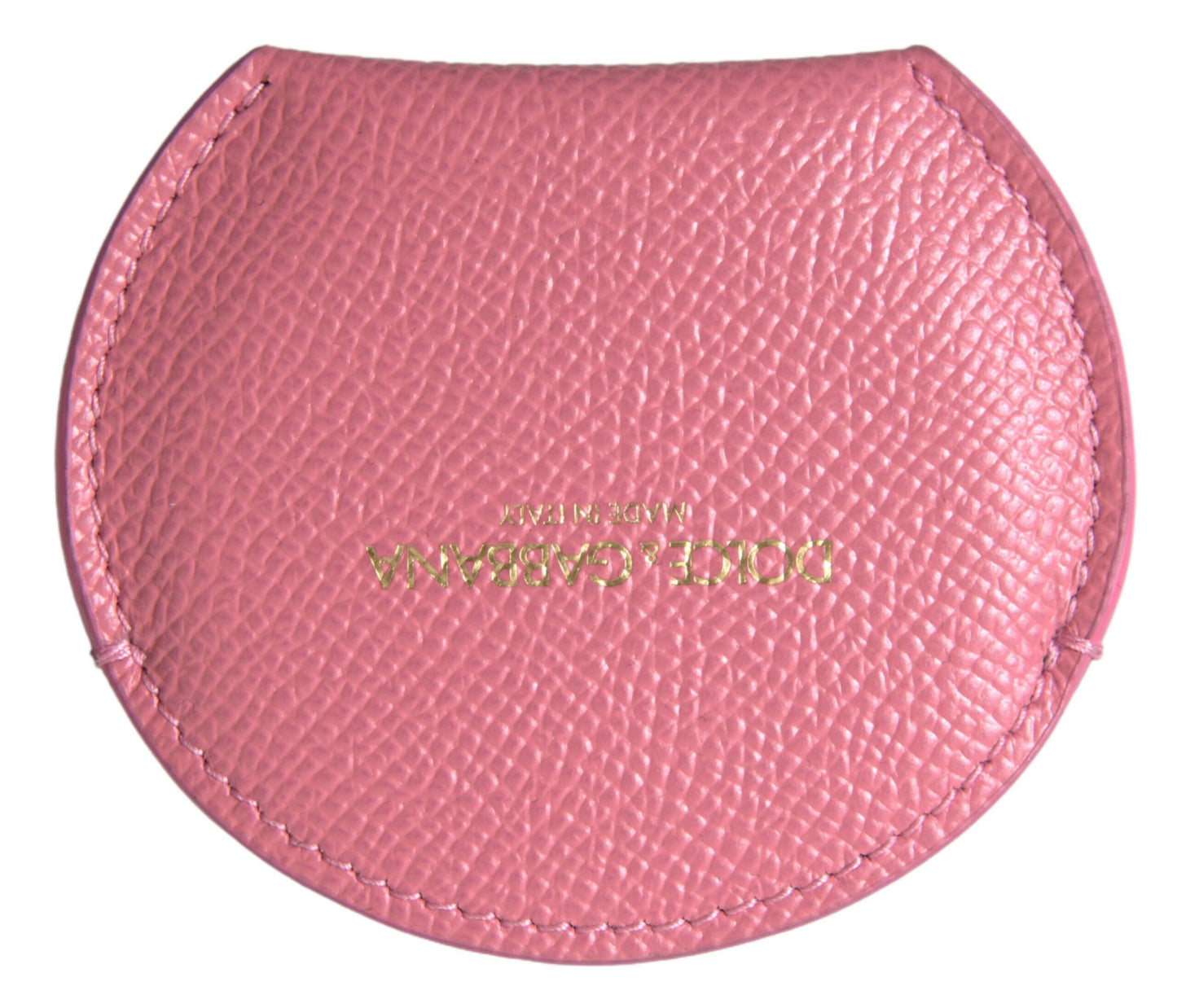 Miroir à main rond en cuir de veau rose Dolce & Gabbana avec logo imprimé