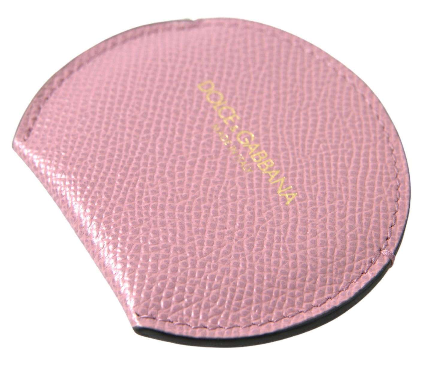 Miroir à main rond en cuir de veau rose Dolce & Gabbana avec logo imprimé