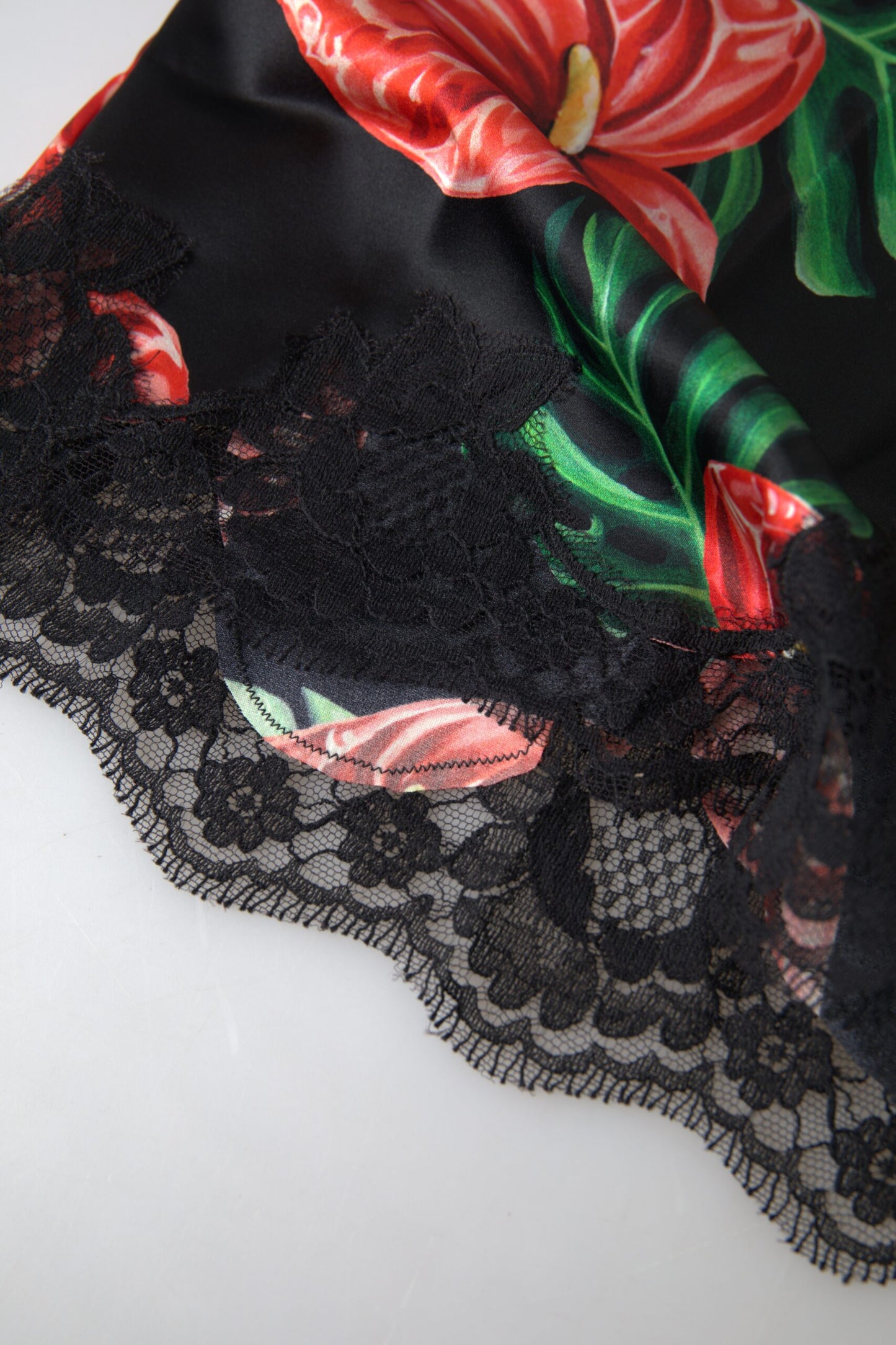 Dolce & Gabbana - Caraco en soie imprimé anthurium noir